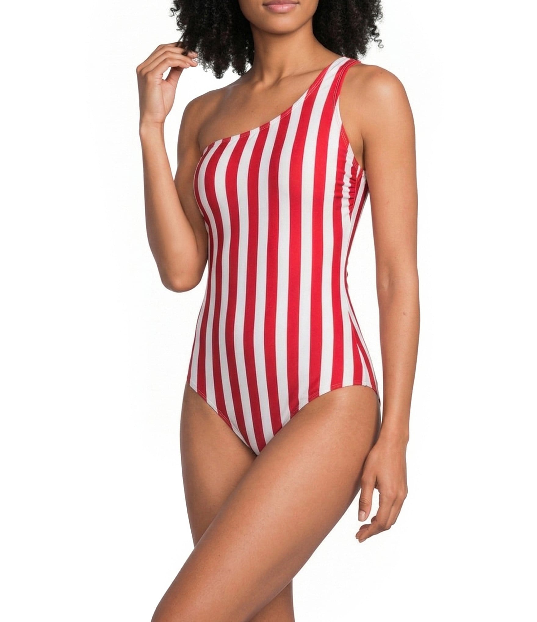 Gibson & Latimer Shoreline Stripe One Shoulder One Piece Swimsuit