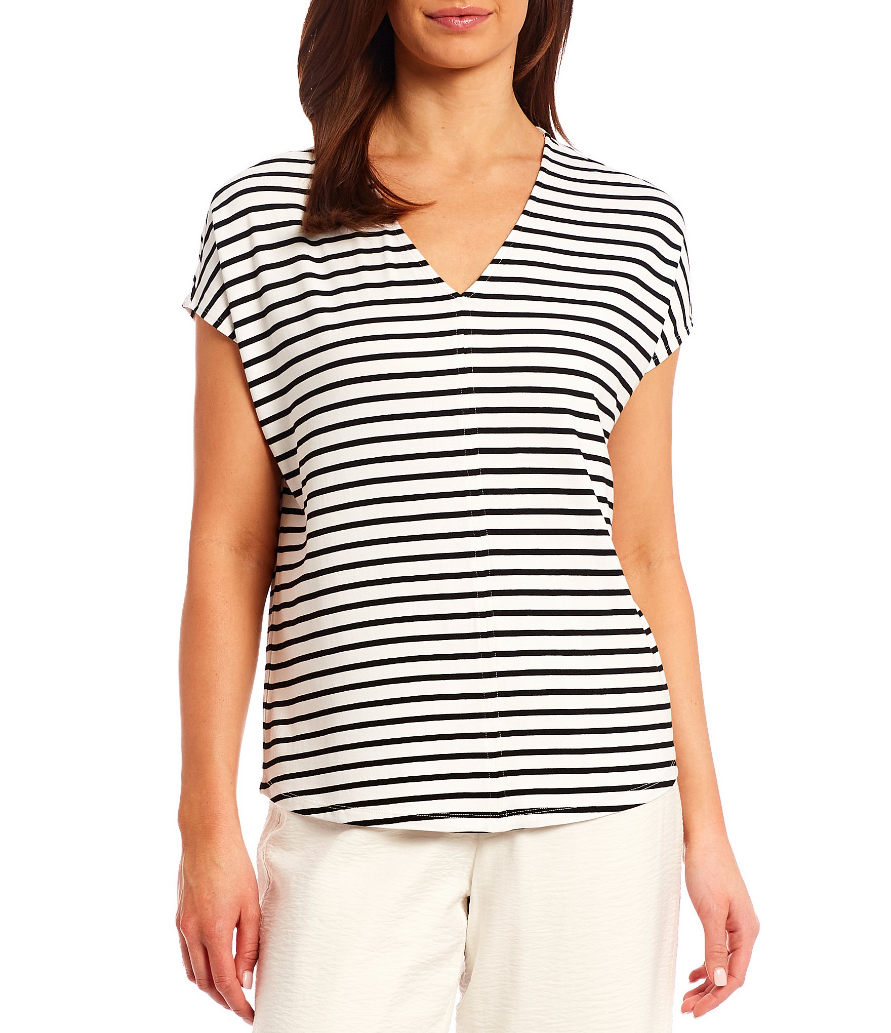 Gibson & Latimer Stripe Print Short Sleeve V-Neck Knit Shirt | Dillard's