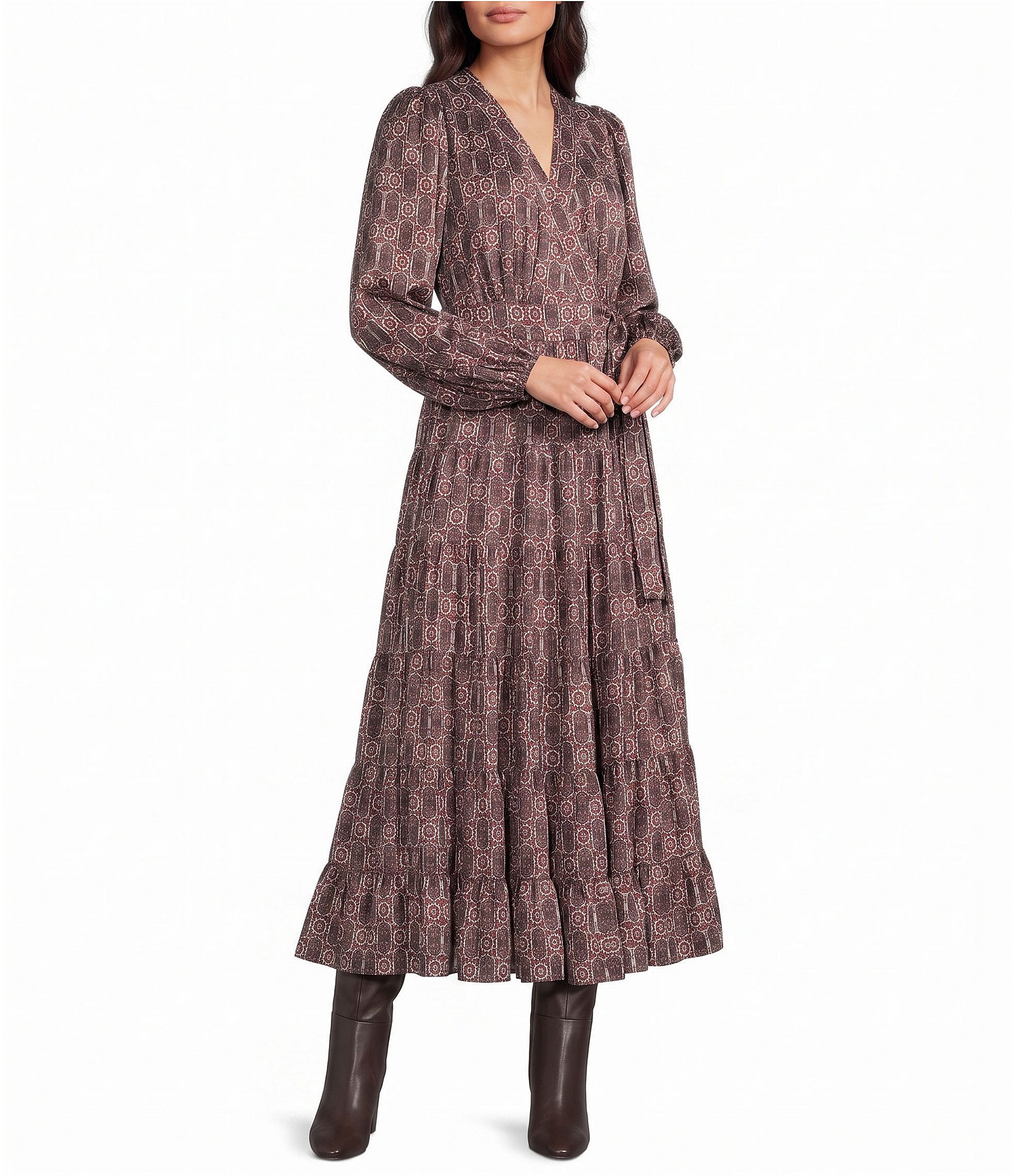 Gibson & Latimer V-Neck Long Bell Sleeve Dress