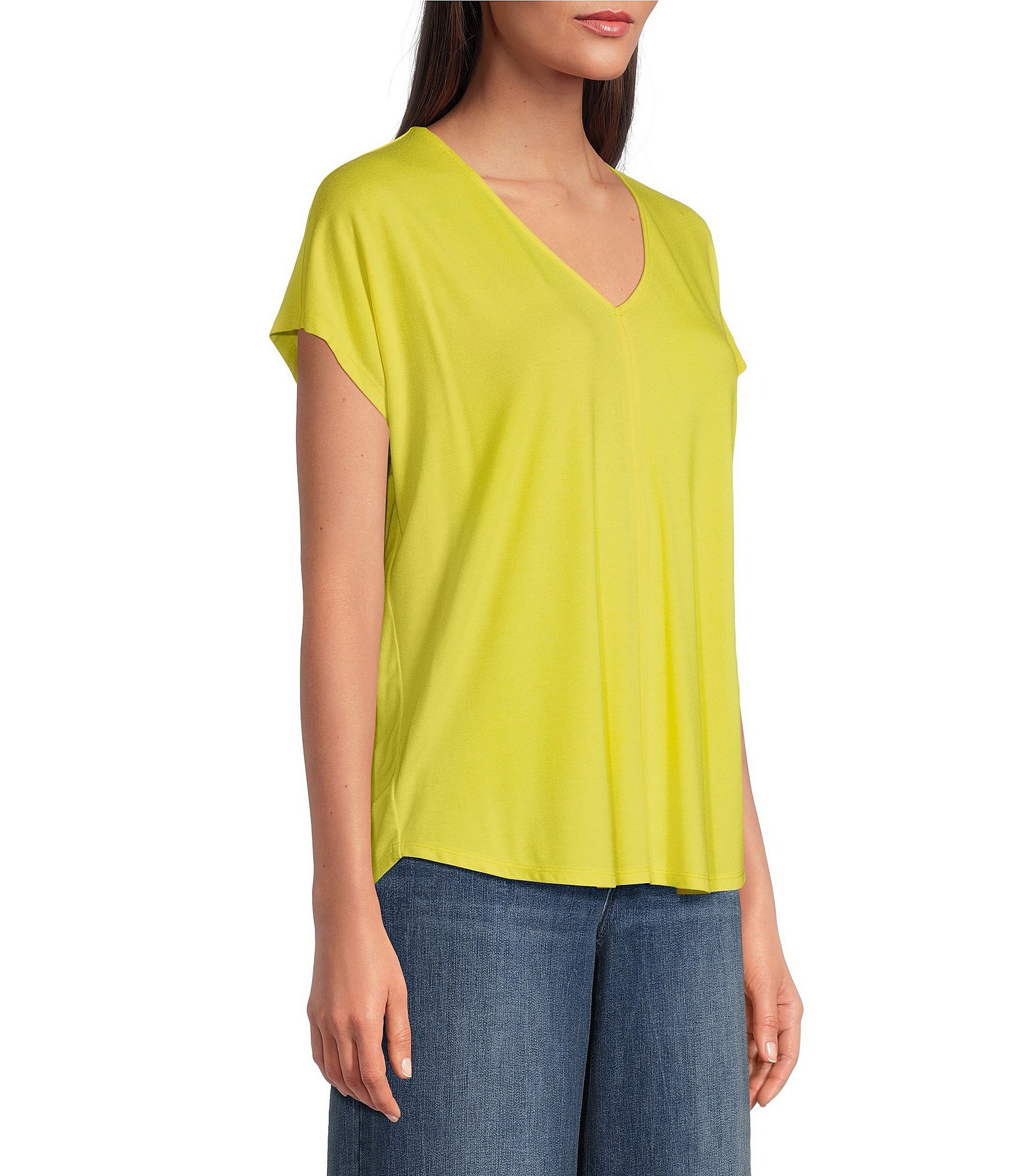 Gibson & Latimer Knit V-Neck Dropped Short Sleeve Shell Shirttail Tee Shirt