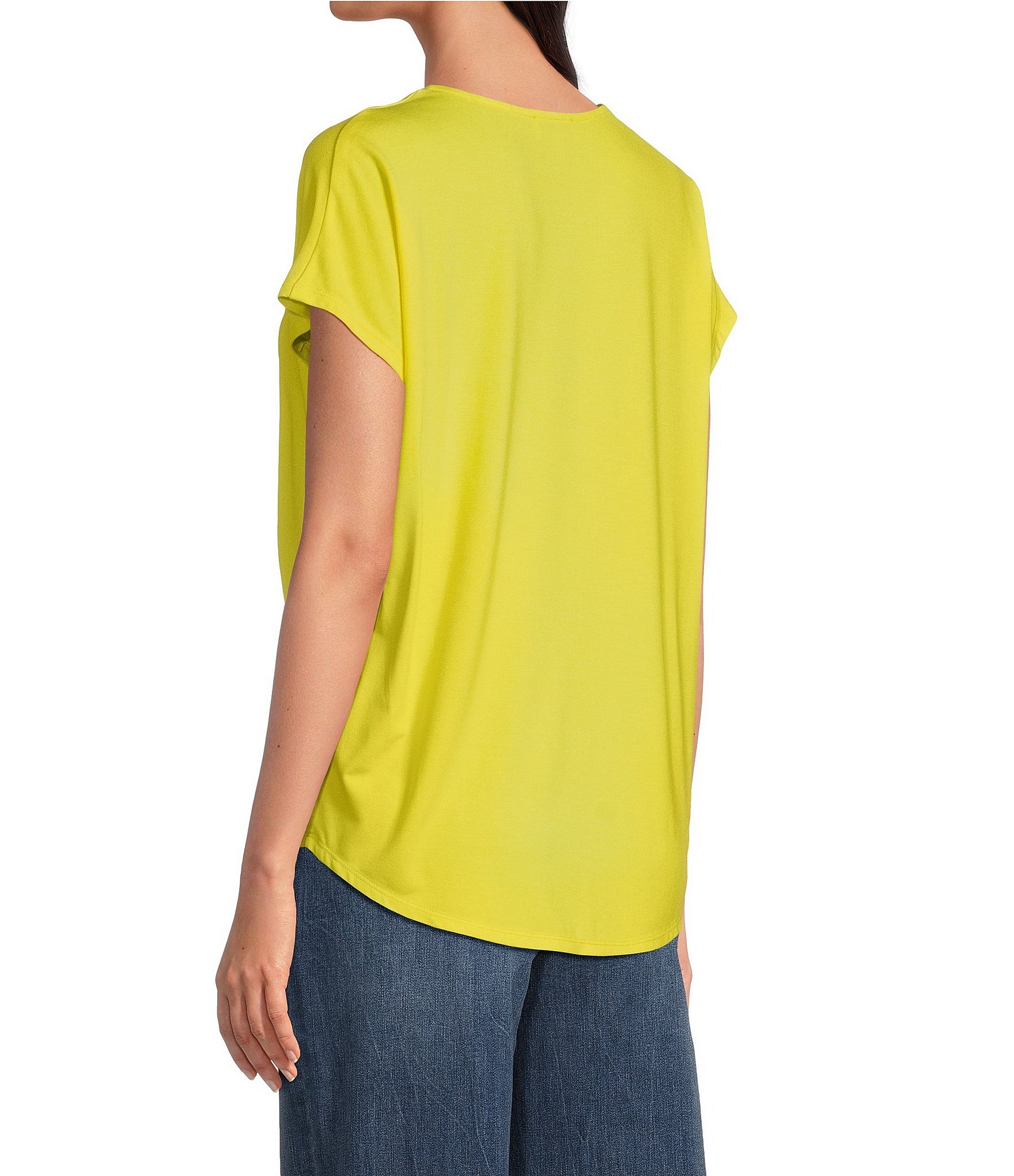 Gibson & Latimer Knit V-Neck Dropped Short Sleeve Shell Shirttail Tee Shirt