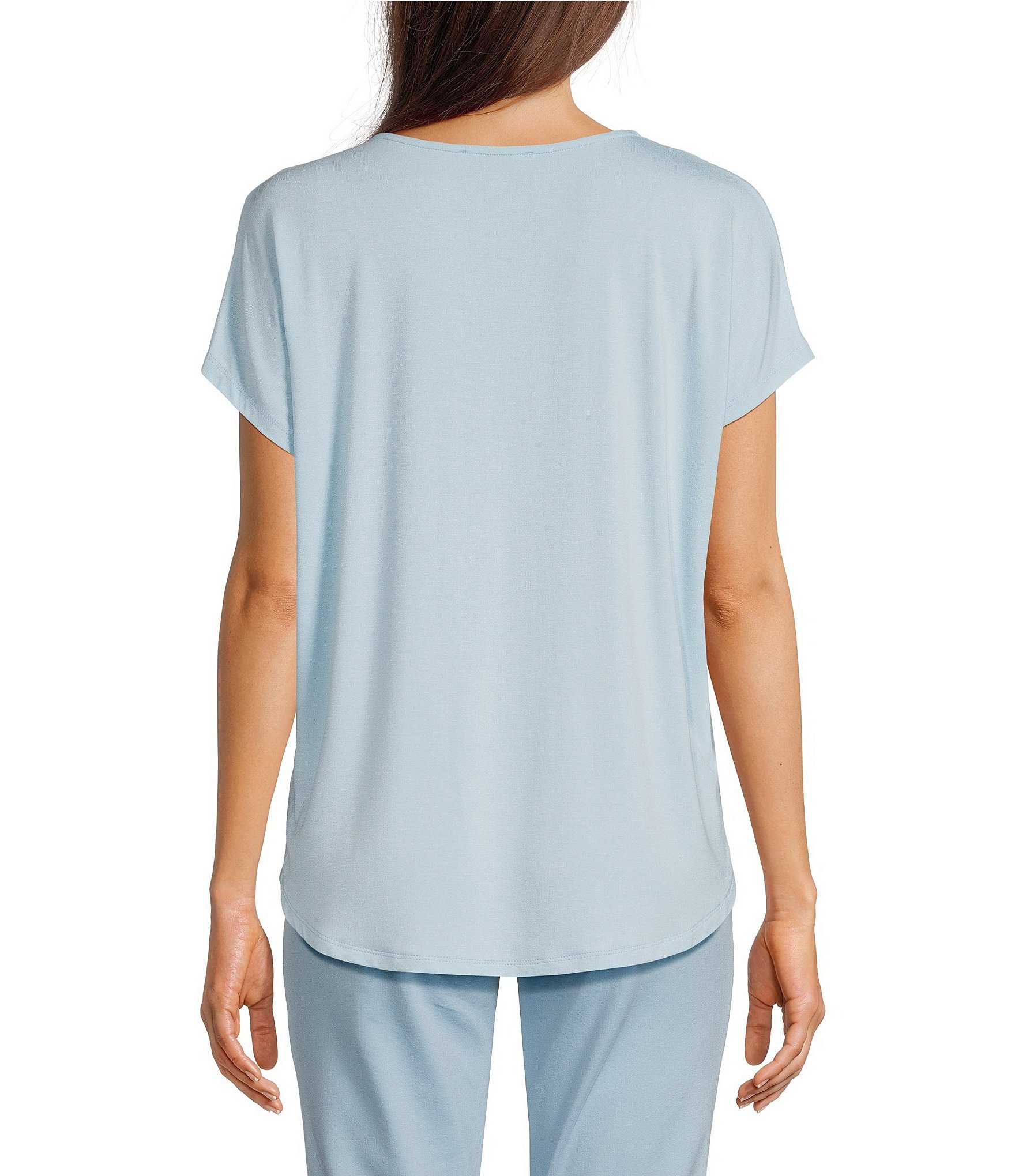 Gibson & Latimer Knit V-Neck Dropped Short Sleeve Shell Shirttail Tee Shirt