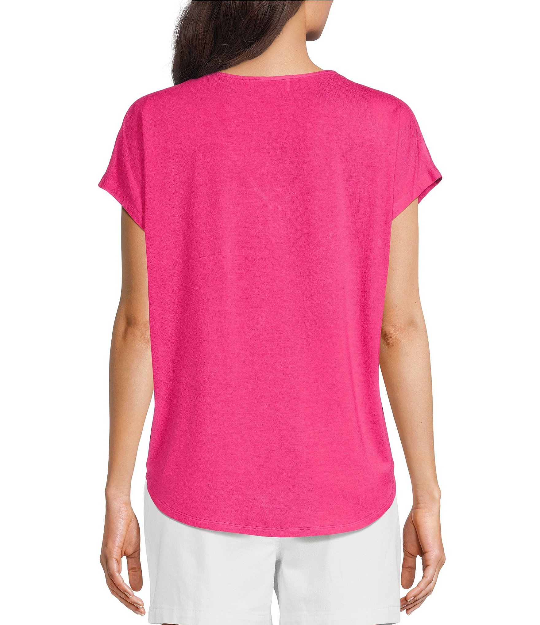 Gibson & Latimer Knit V-Neck Dropped Short Sleeve Shell Shirttail Tee Shirt