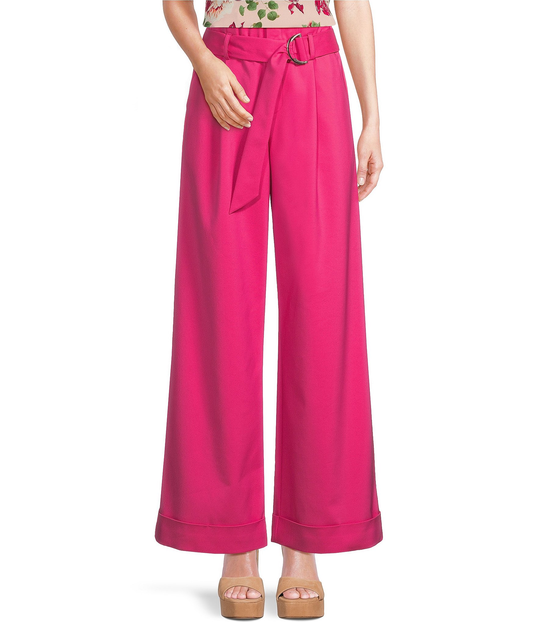 Gibson & Latimer Wide Leg Pleated Front High Waisted Belted Pants ...