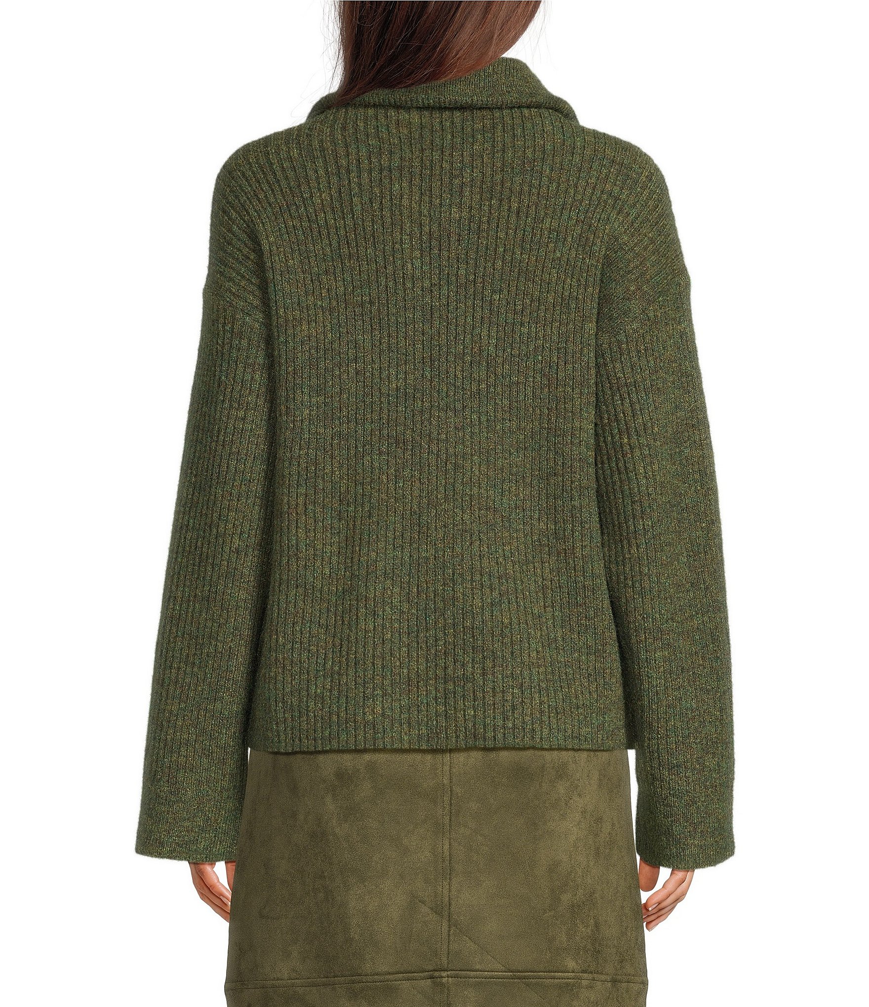 Gibson & Latimer Wool Blend Knit Mock Quarter Zip Dropped Long Wide Sleeve Pullover Sweater