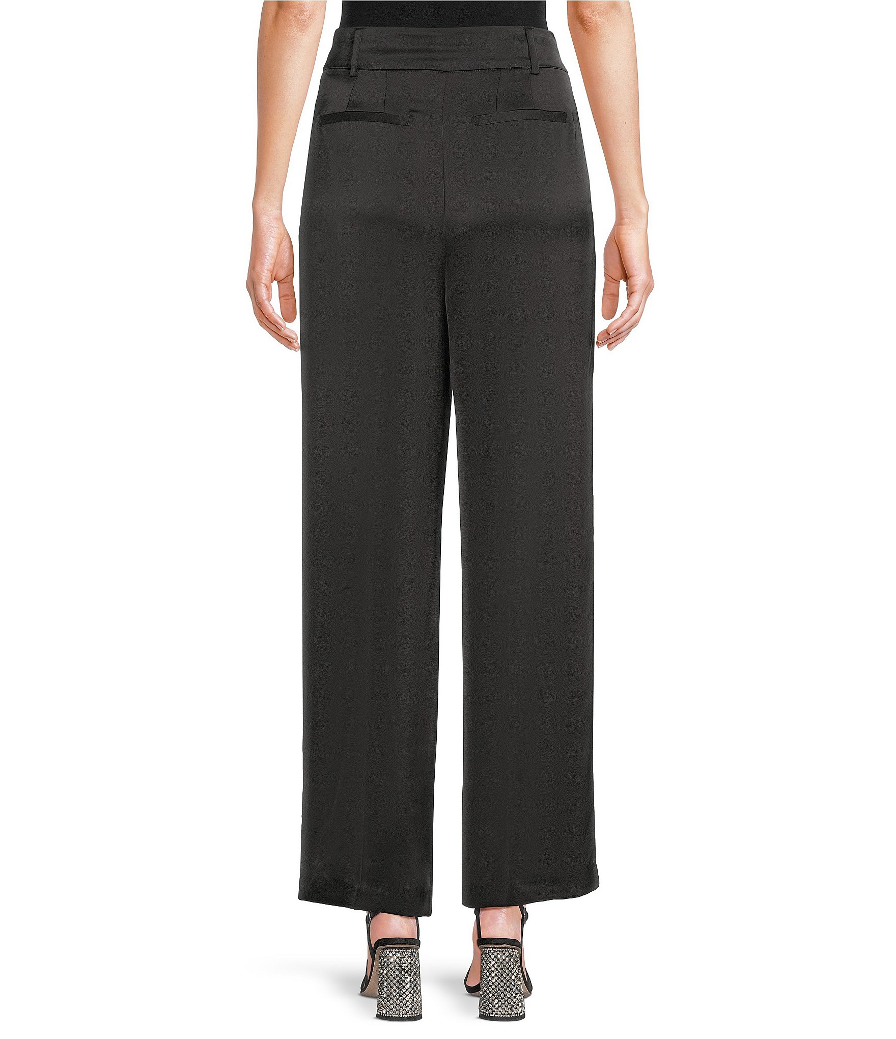Gibson & Latimer Woven Satin High Rise Pleated Wide Leg Trousers