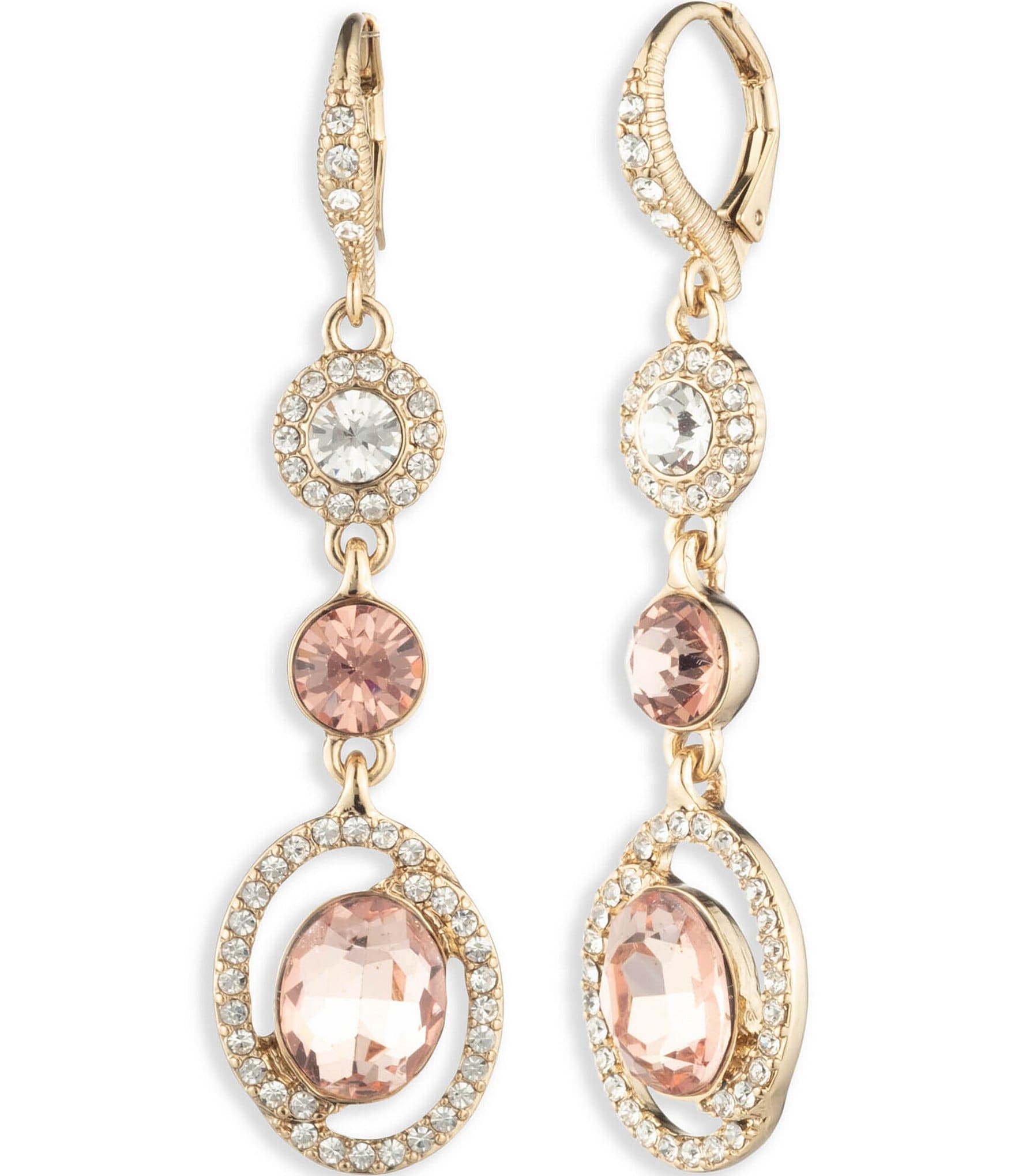 Givenchy Crystal Gold Tone Antique Pink Linear Earrings