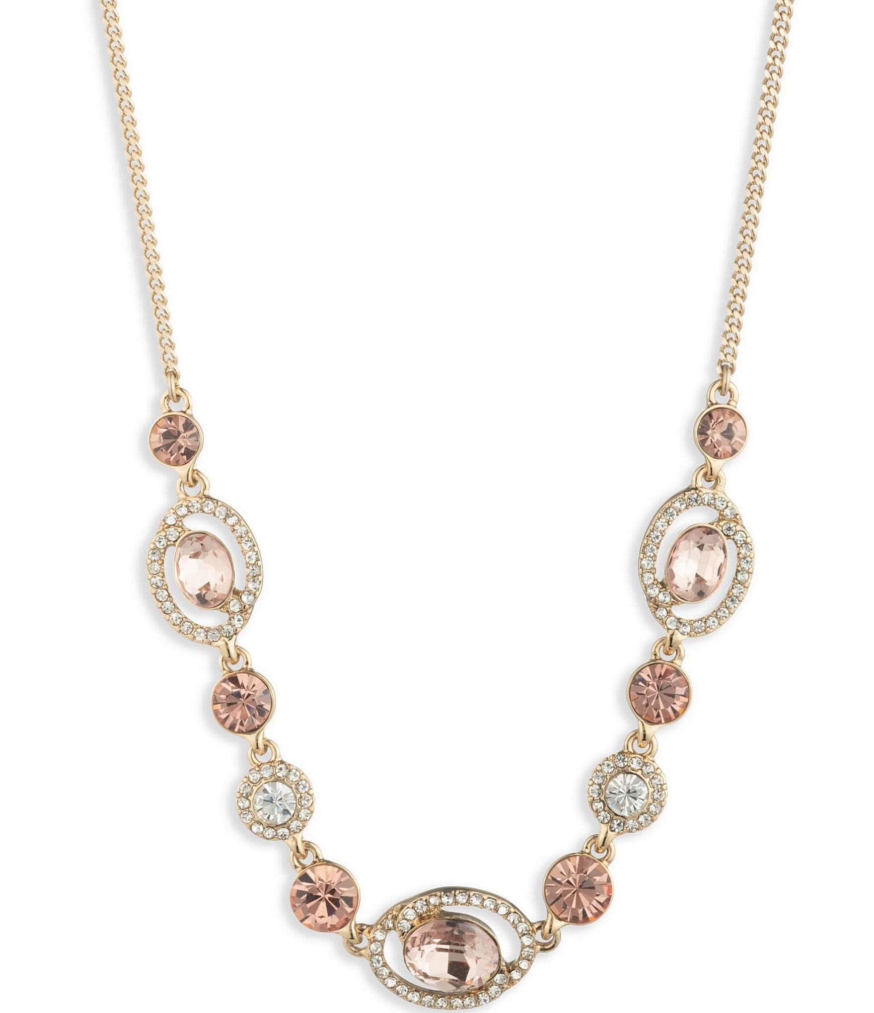 Givenchy Crystal Gold Tone Antique Pink Frontal Collar Necklace