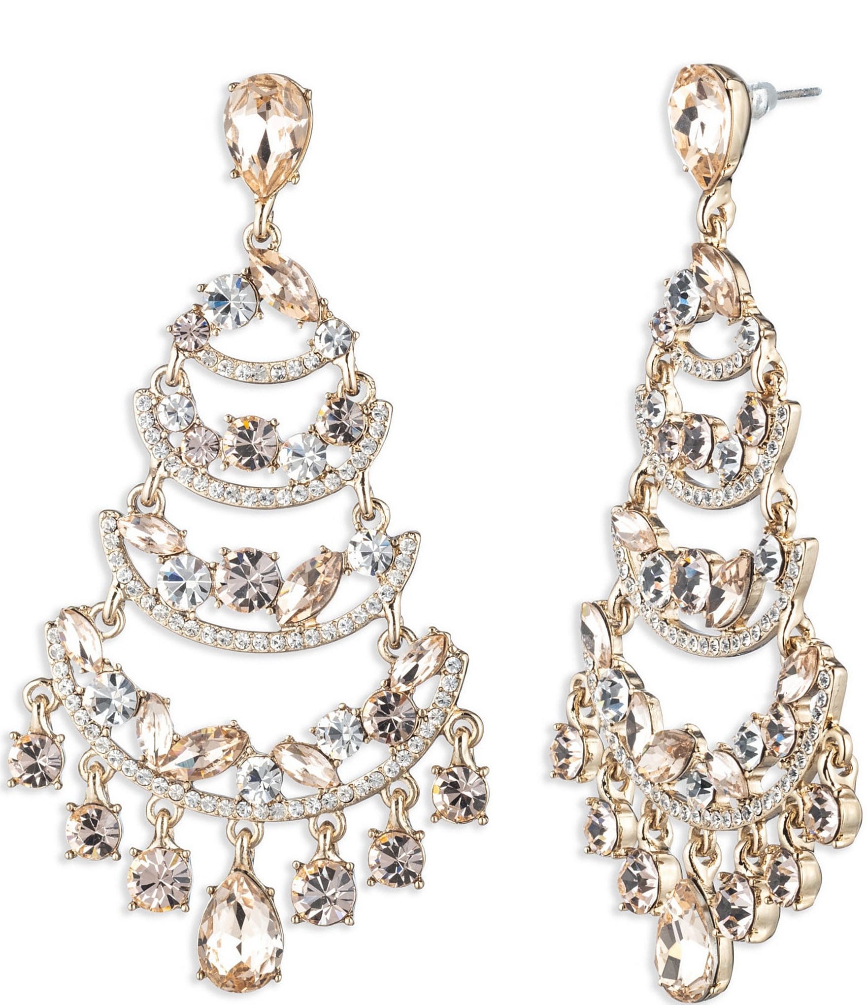 Givenchy Crystal Gold Tone Silk Drama Chandelier Earrings