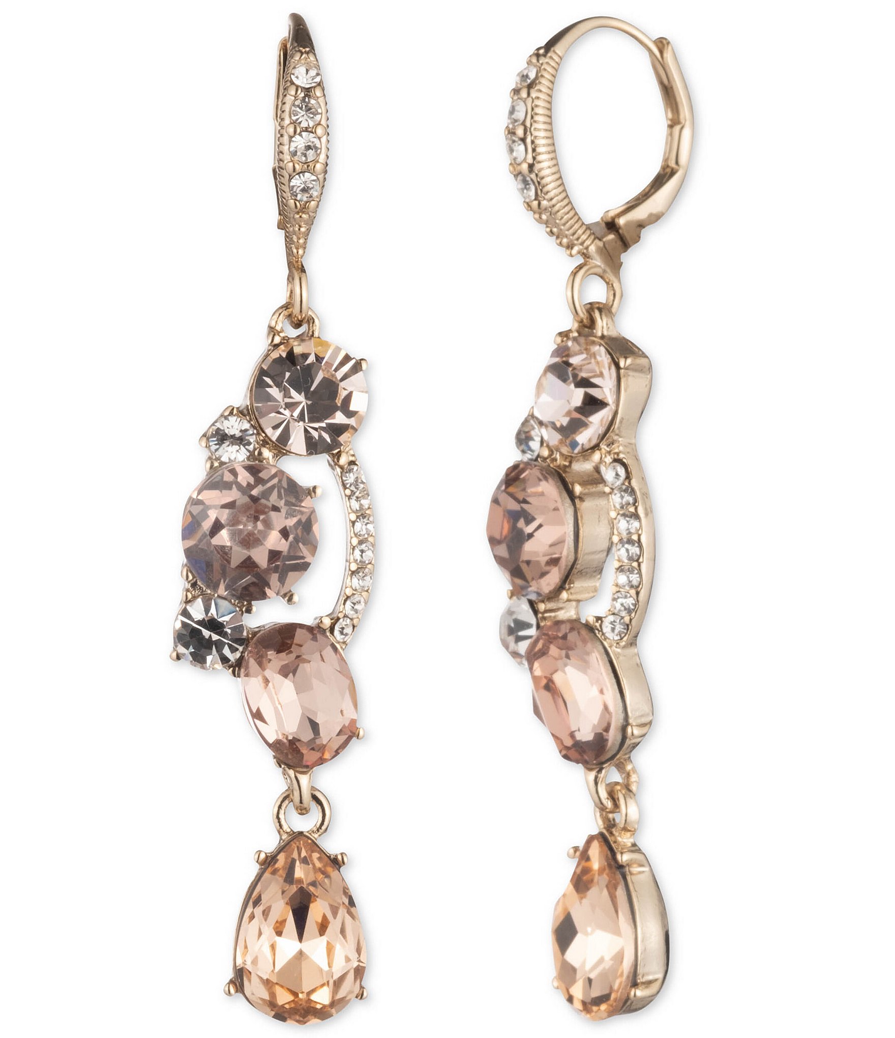 Givenchy Gold Tone Blush Crystal Long Drop Earrings 