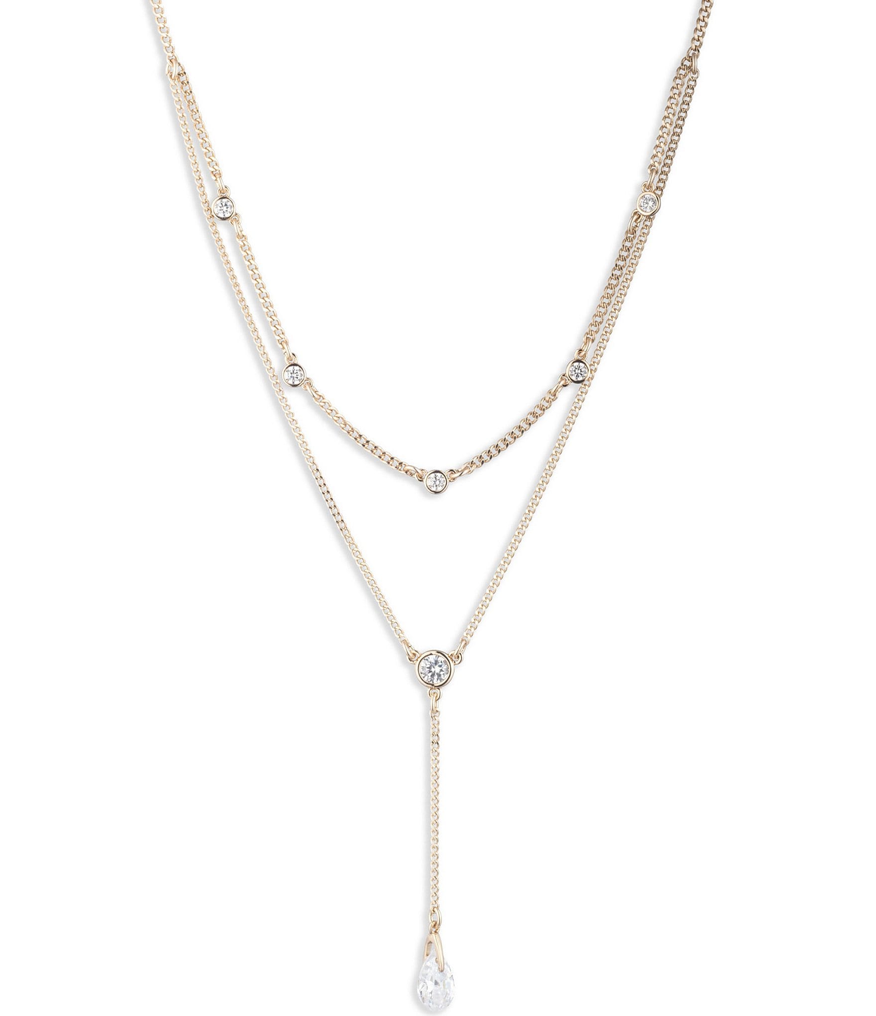 Givenchy Gold Tone Crystal 16'' Y Necklace