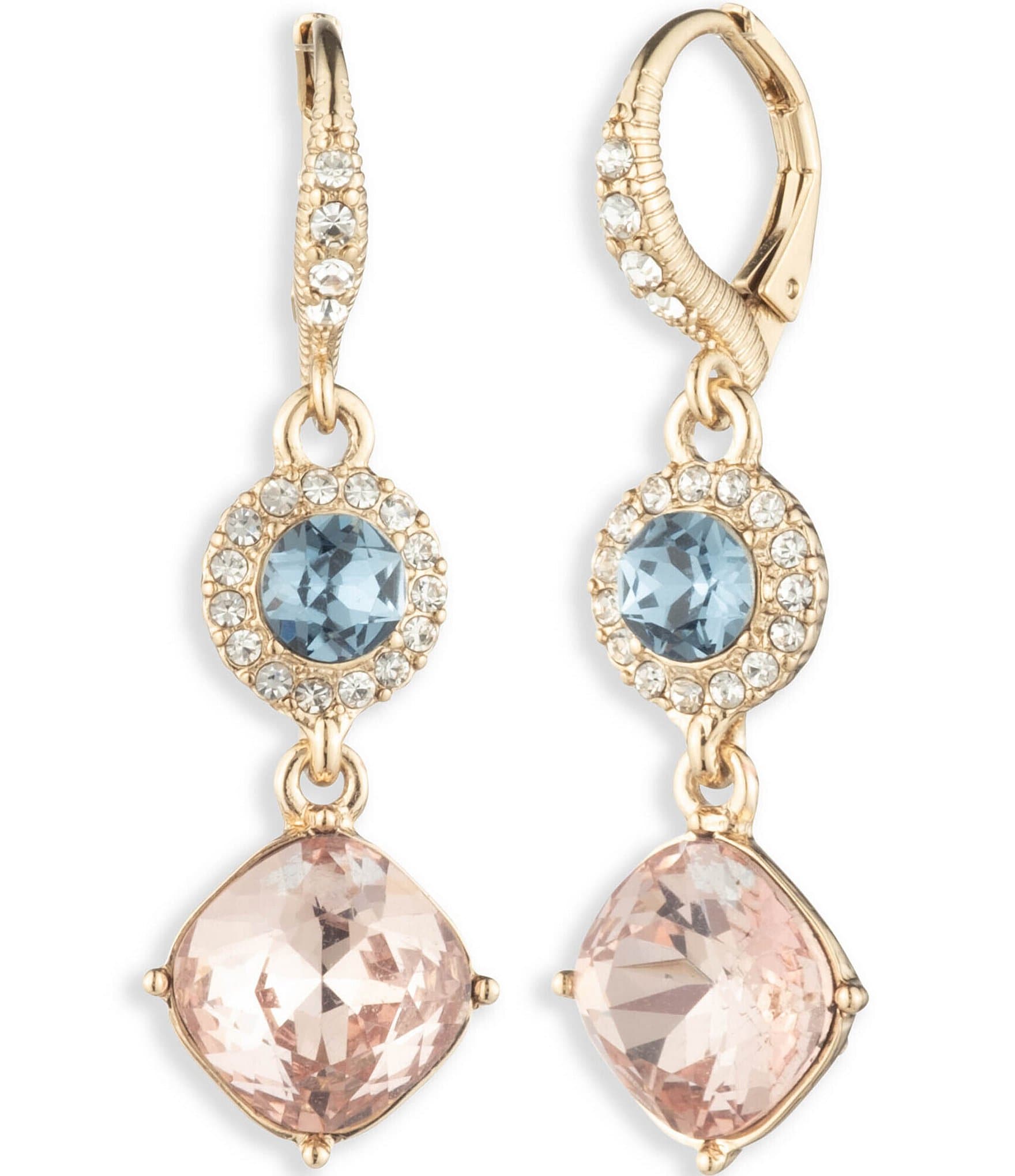 Givenchy Gold Tone Crystal Antique Pink Double Drop Earrings