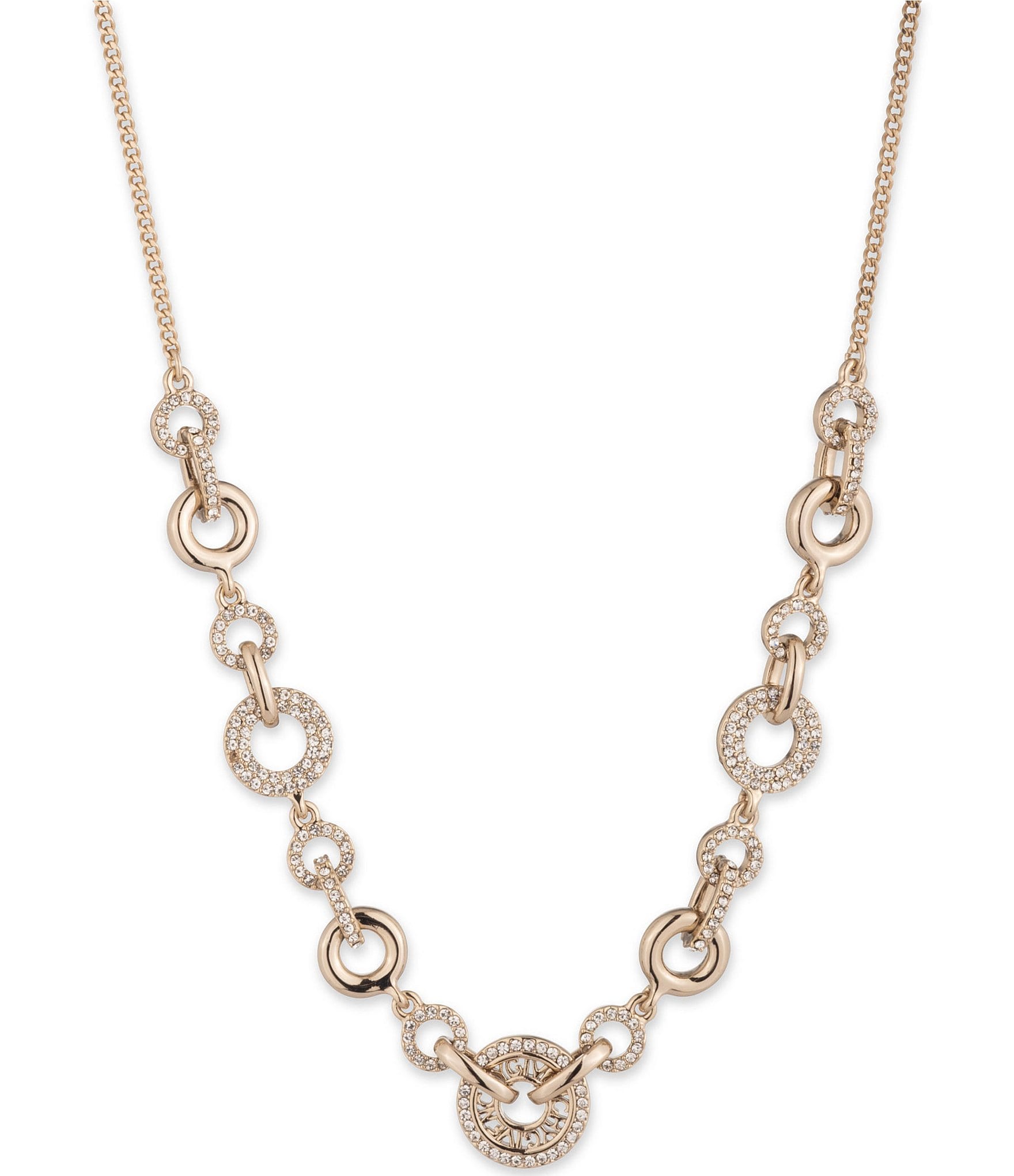 Givenchy Gold Tone Crystal Logo Link Frontal Collar Necklace Givenchy Gold Tone Crystal Logo Link Frontal Collar Necklace