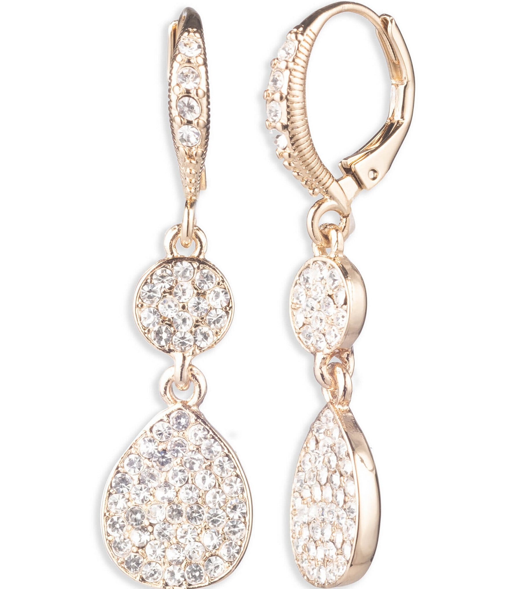 Givenchy Gold Tone Crystal Pave Double Drop Earrings