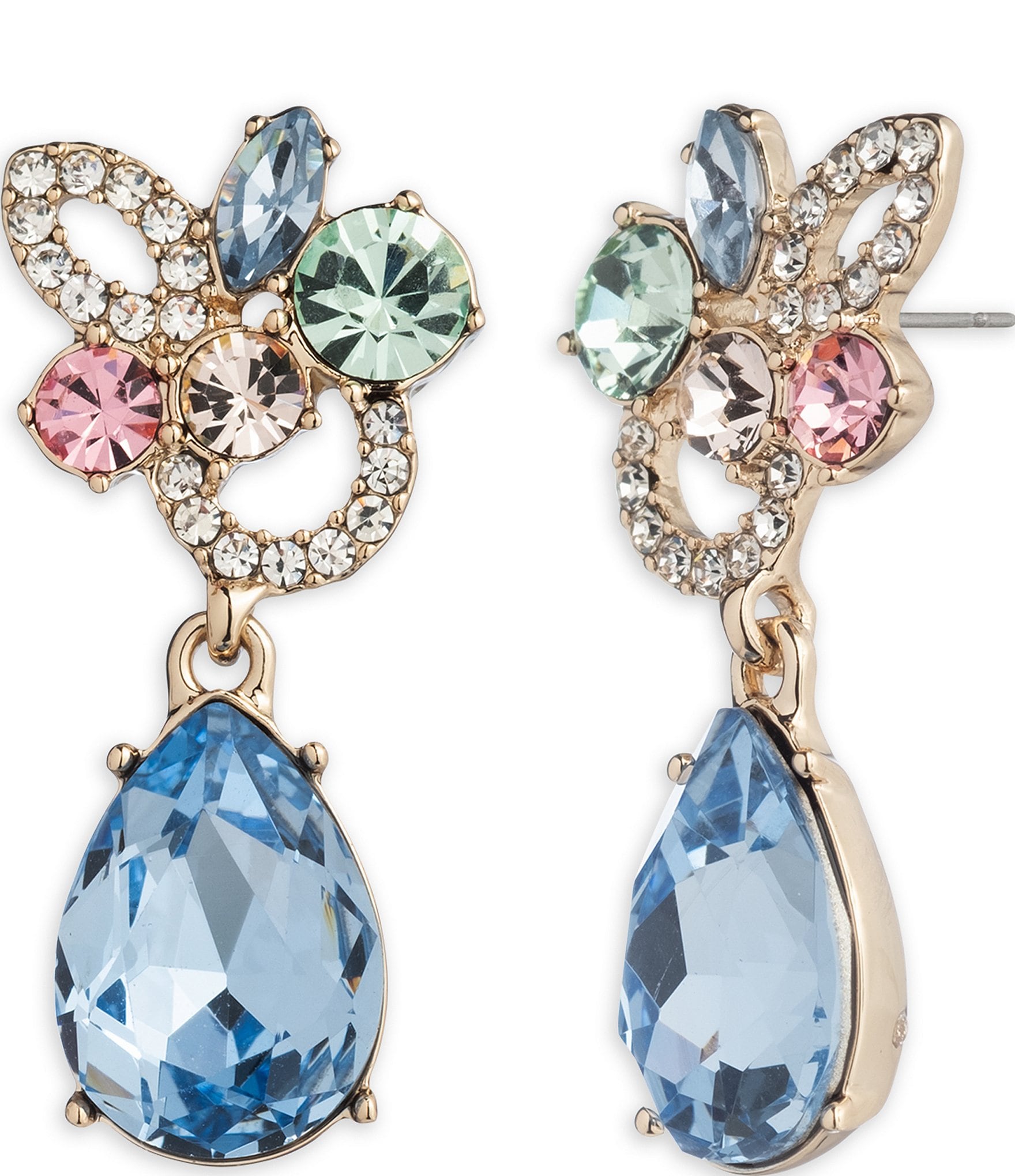 Givenchy Multi Color Crystal Cluster Gold Drop Earrings