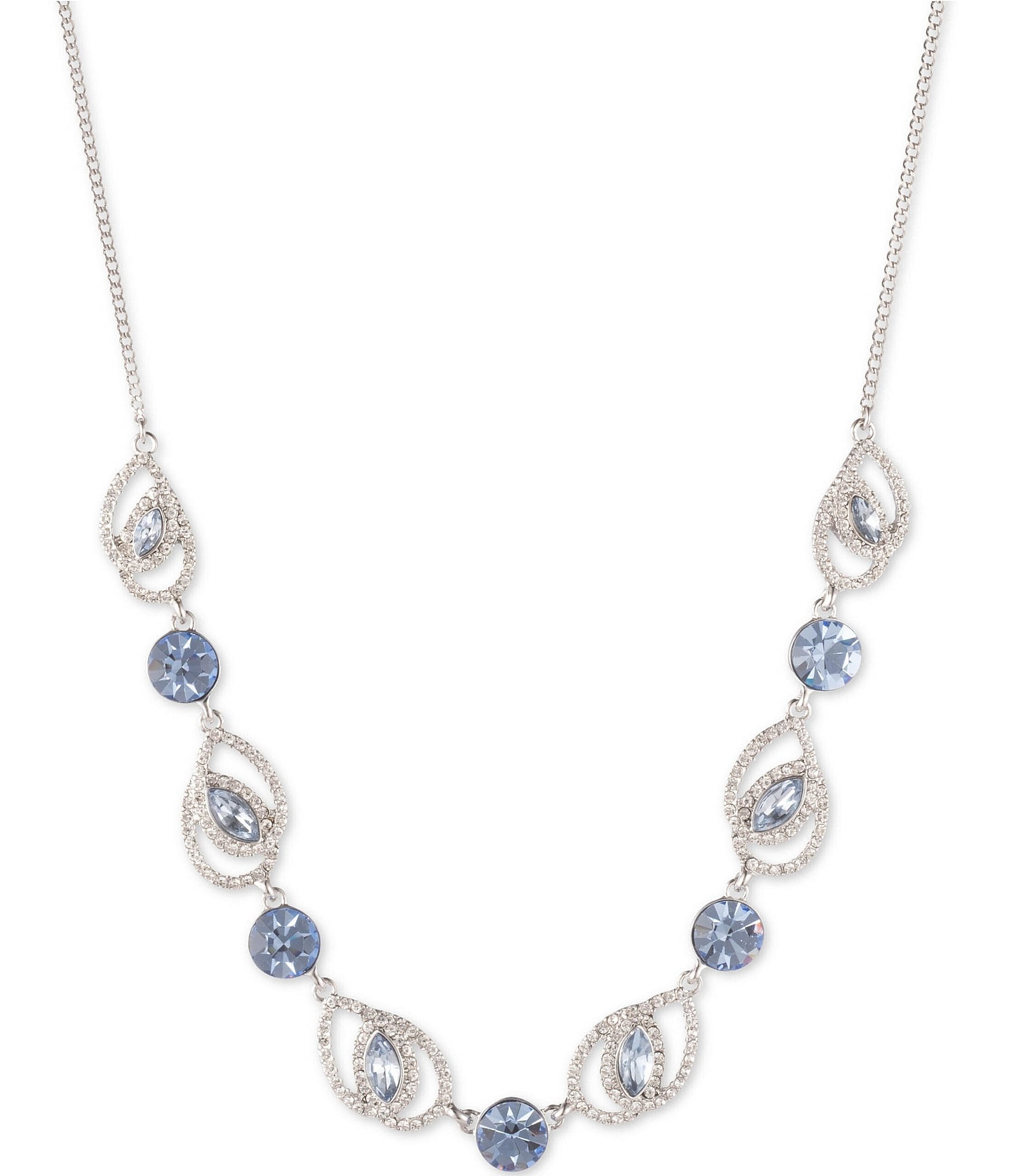 Givenchy Silver Sapphire Crystal Pave Pear Frontal Collar Necklace ...