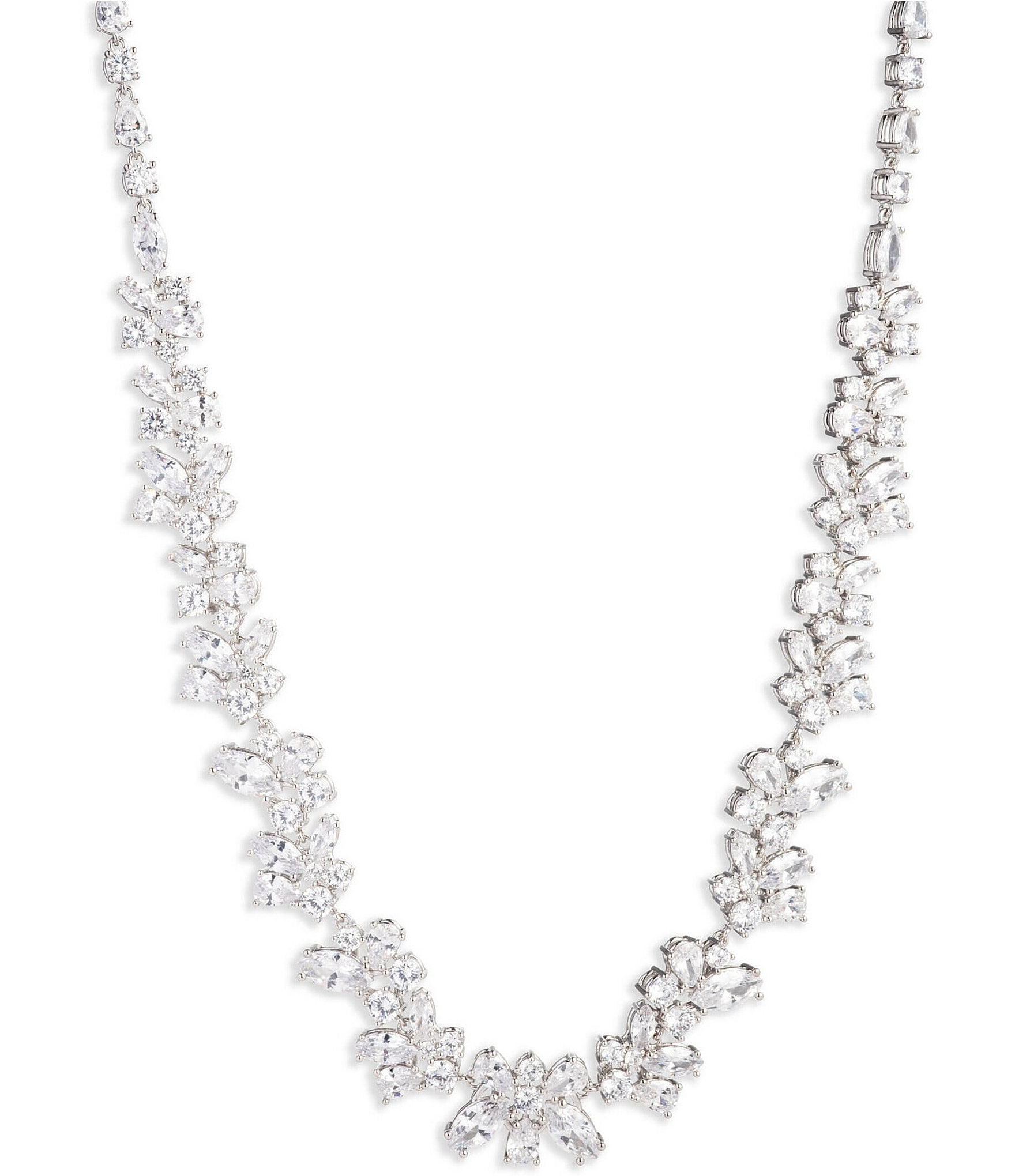 Givenchy Silver Tone Crystal Cluster Collar 16'' Necklace