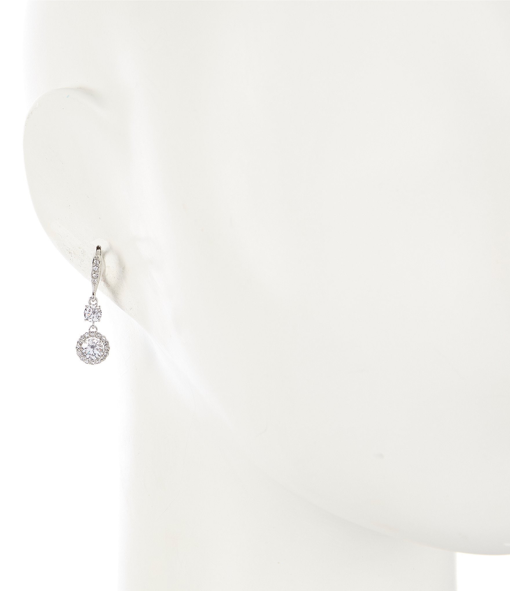 Givenchy Silver Tone Crystal CZ Halo Double Drop Earrings