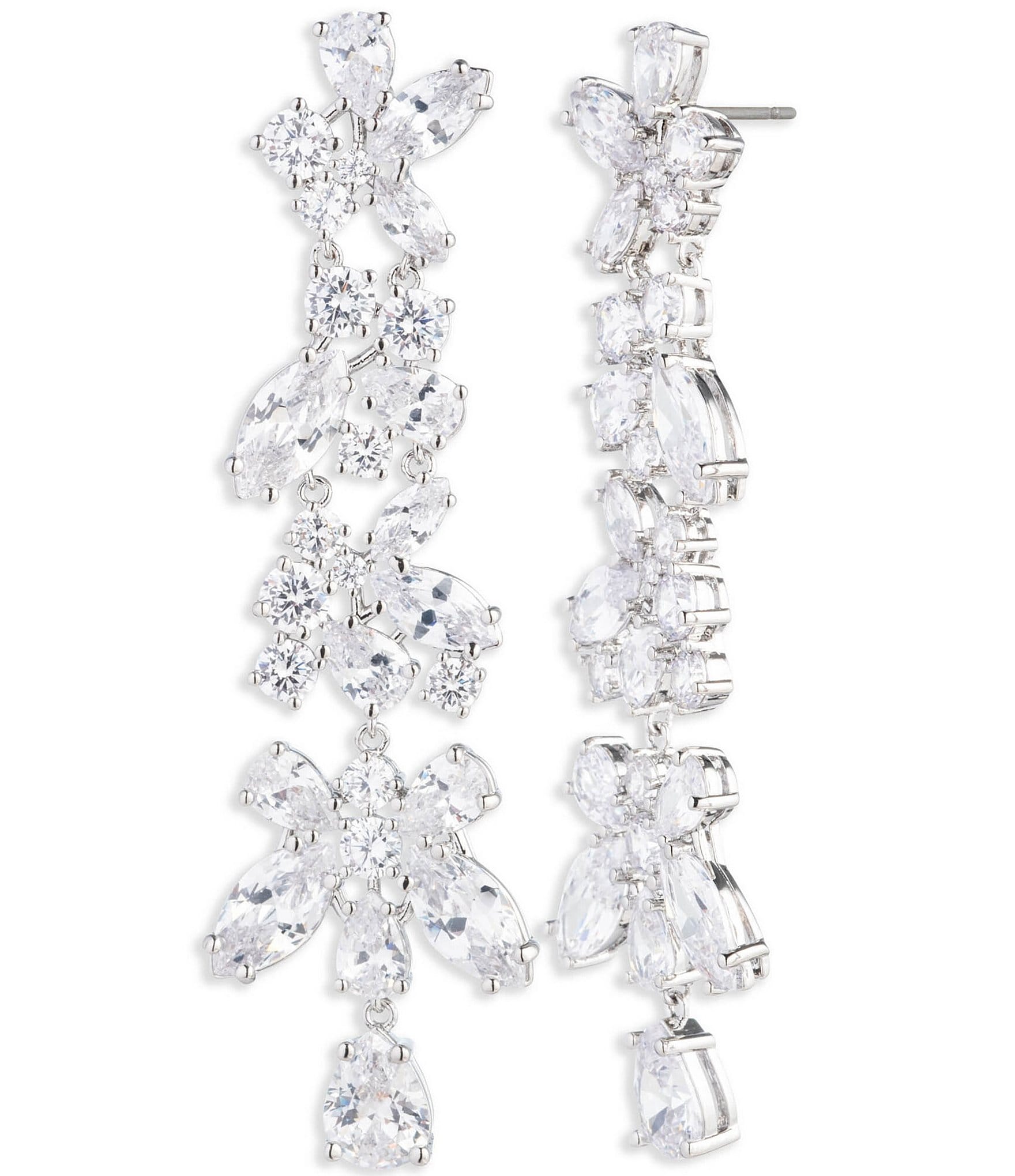 Givenchy Silver Tone Crystal Drama 2'' Linear Earrings