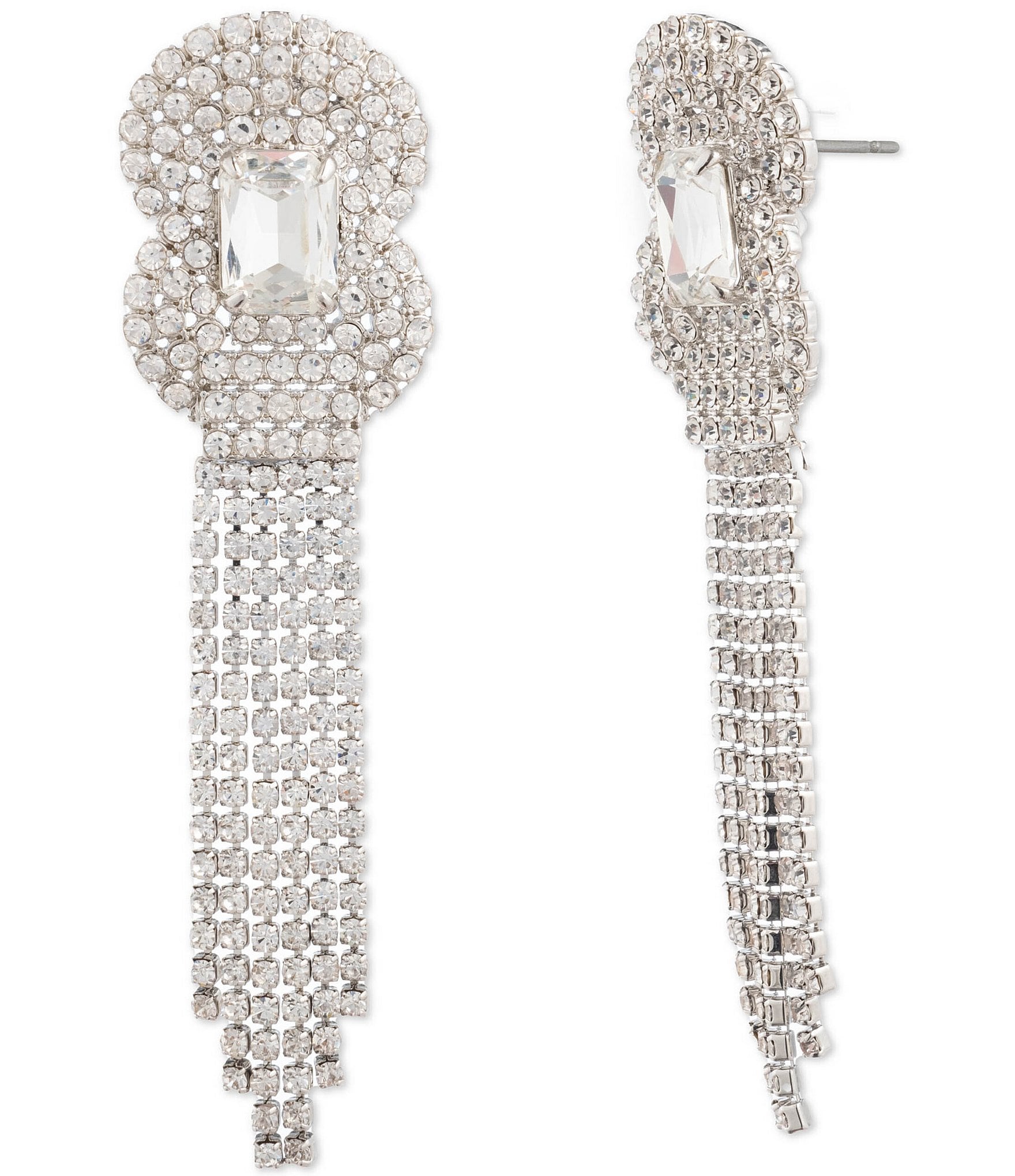 Givenchy Silver Tone Crystal Fringe Statement Chandelier Earrings ...