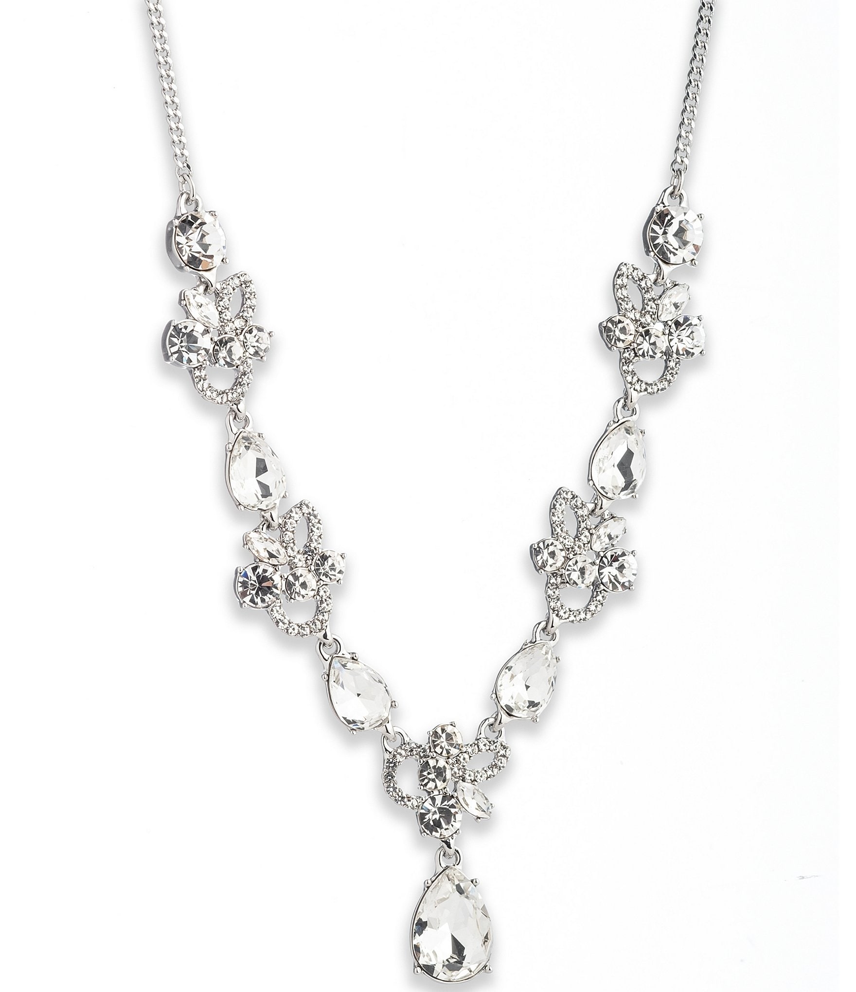 Givenchy Silver Tone Crystal Petal Pendant Y Necklace | Dillard's