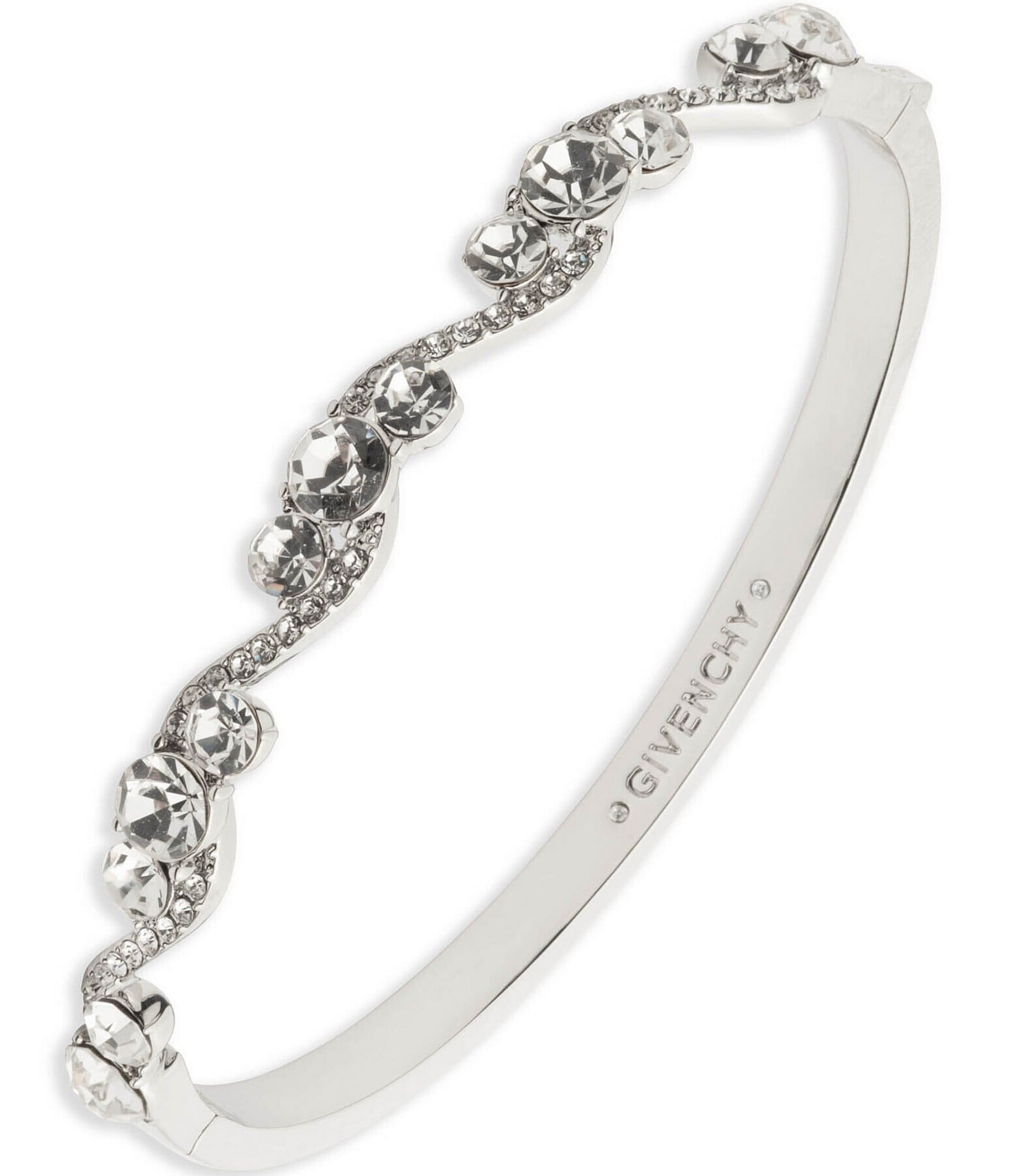 Givenchy Silver Tone Crystal Scroll Bangle Bracelet