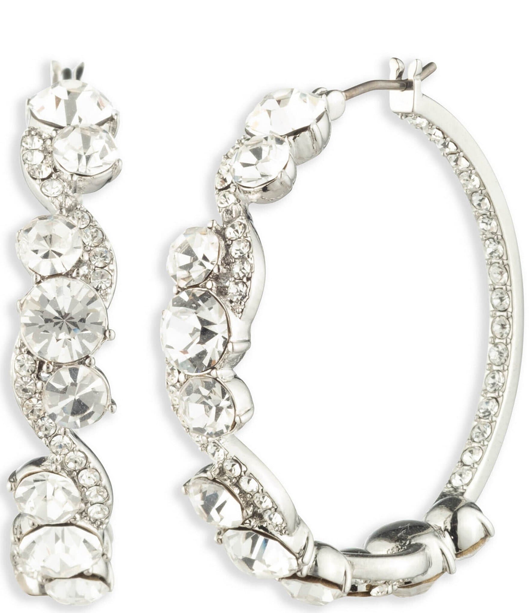 Givenchy Silver Tone Crystal Scroll Hoop Earrings