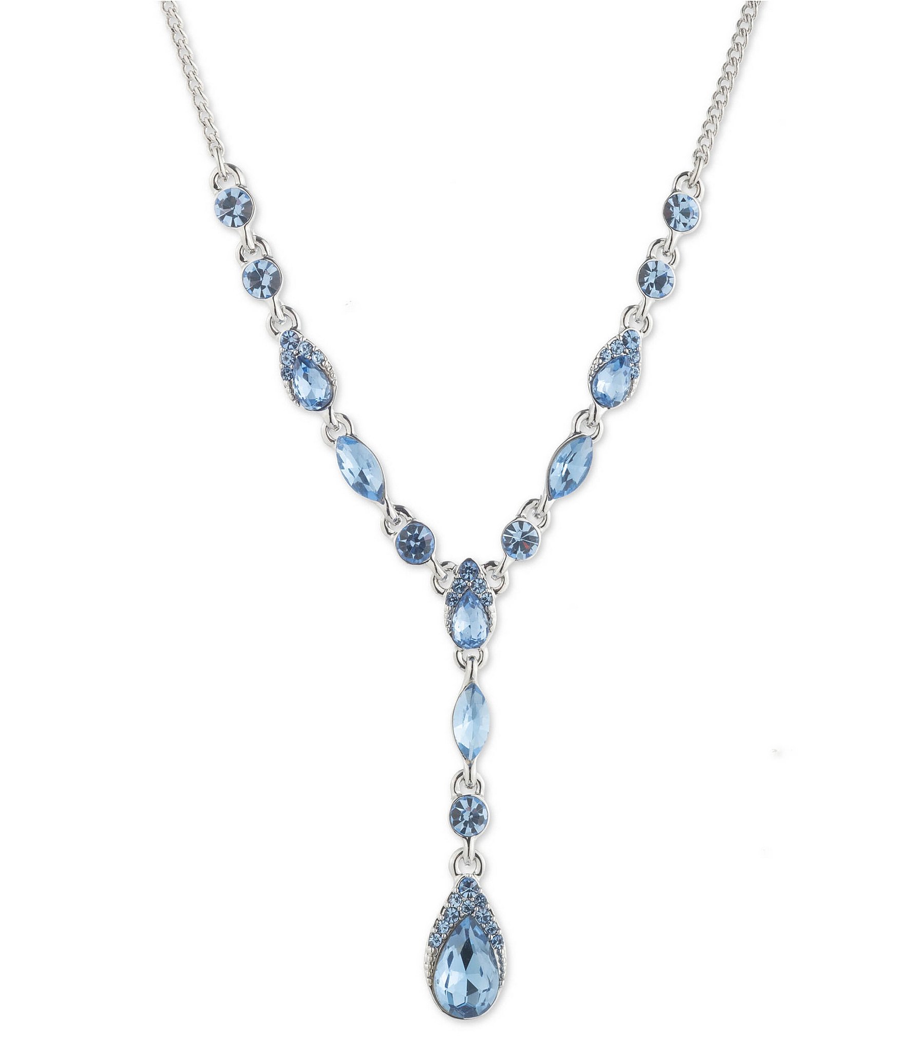Givenchy Silver Tone Light Sapphire Pear Stone Y Necklace | Dillard's