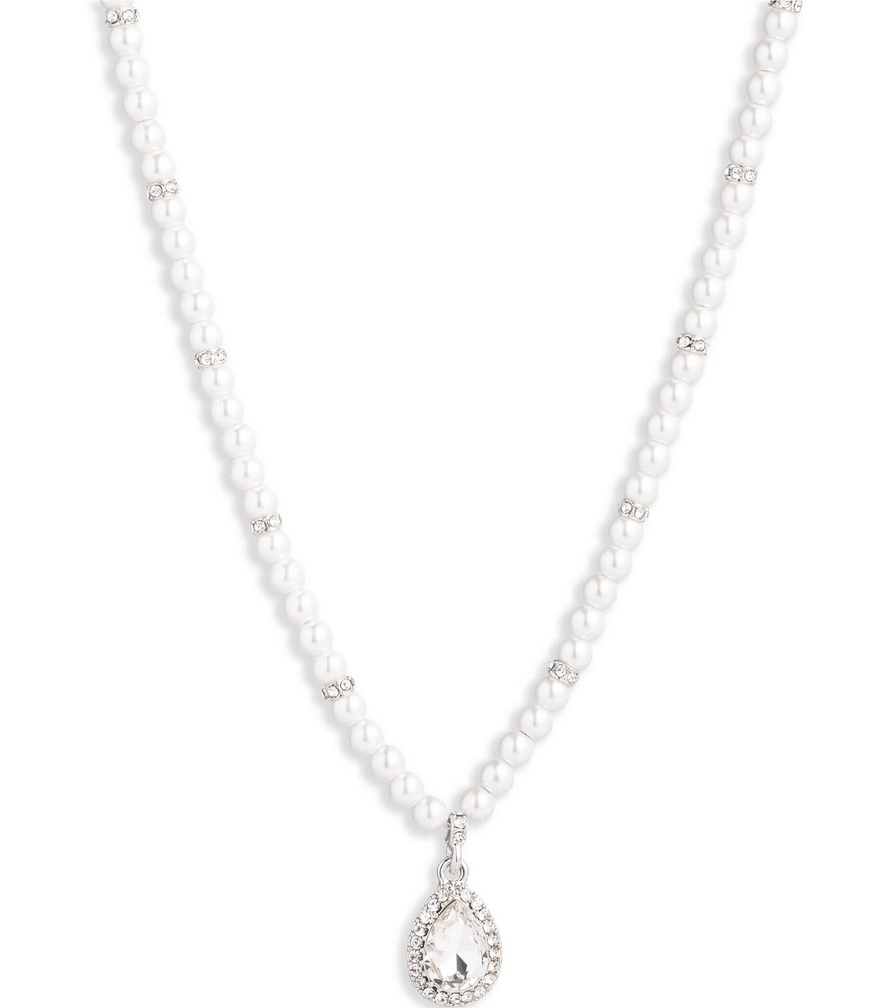 Givenchy Silver Tone White Pearl and Crystal 16'' Short Pendant Necklace