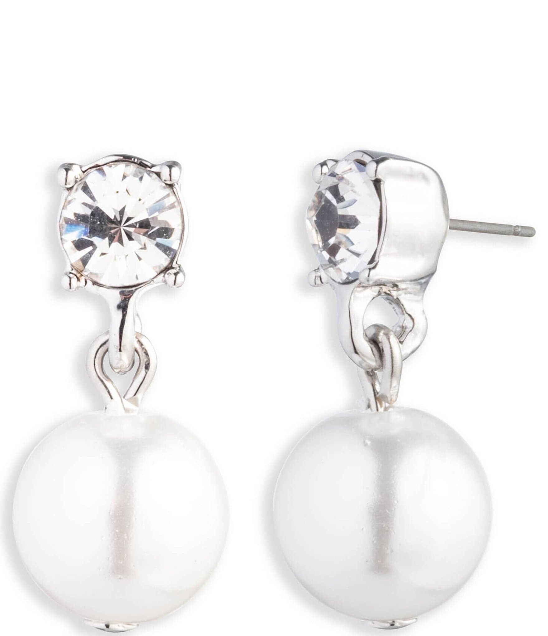 Givenchy Silver Tone White Pearl and Crystal Drop Earrings