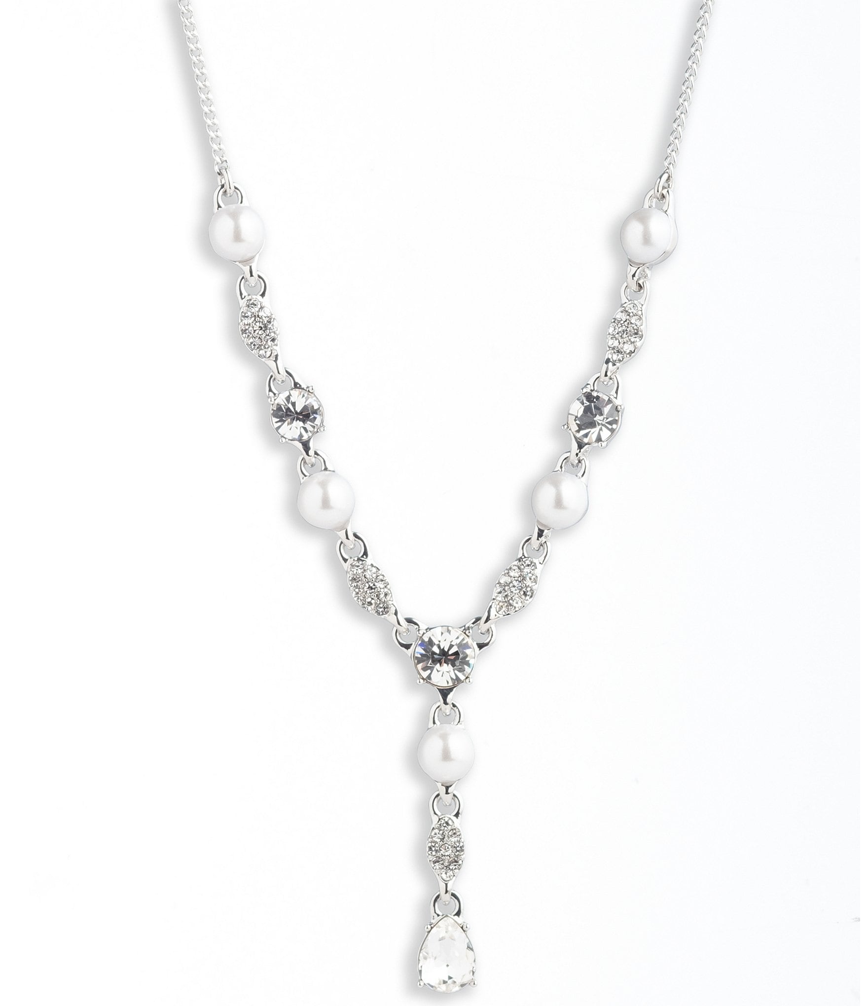 Givenchy Silver Tone Crystal White Pearl Y Necklace | Dillard's