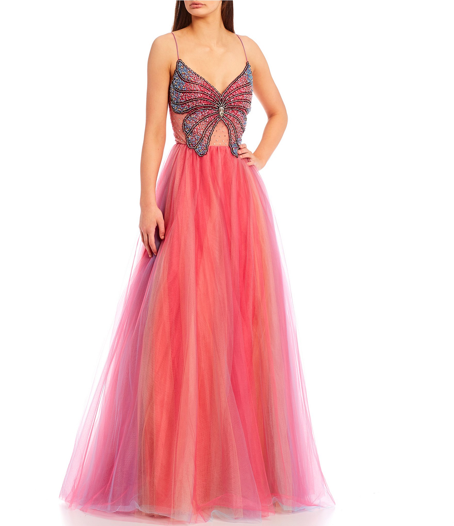 Ladivine CM330 - Butterfly Beaded V-Neck Long Prom Gown – Couture Candy
