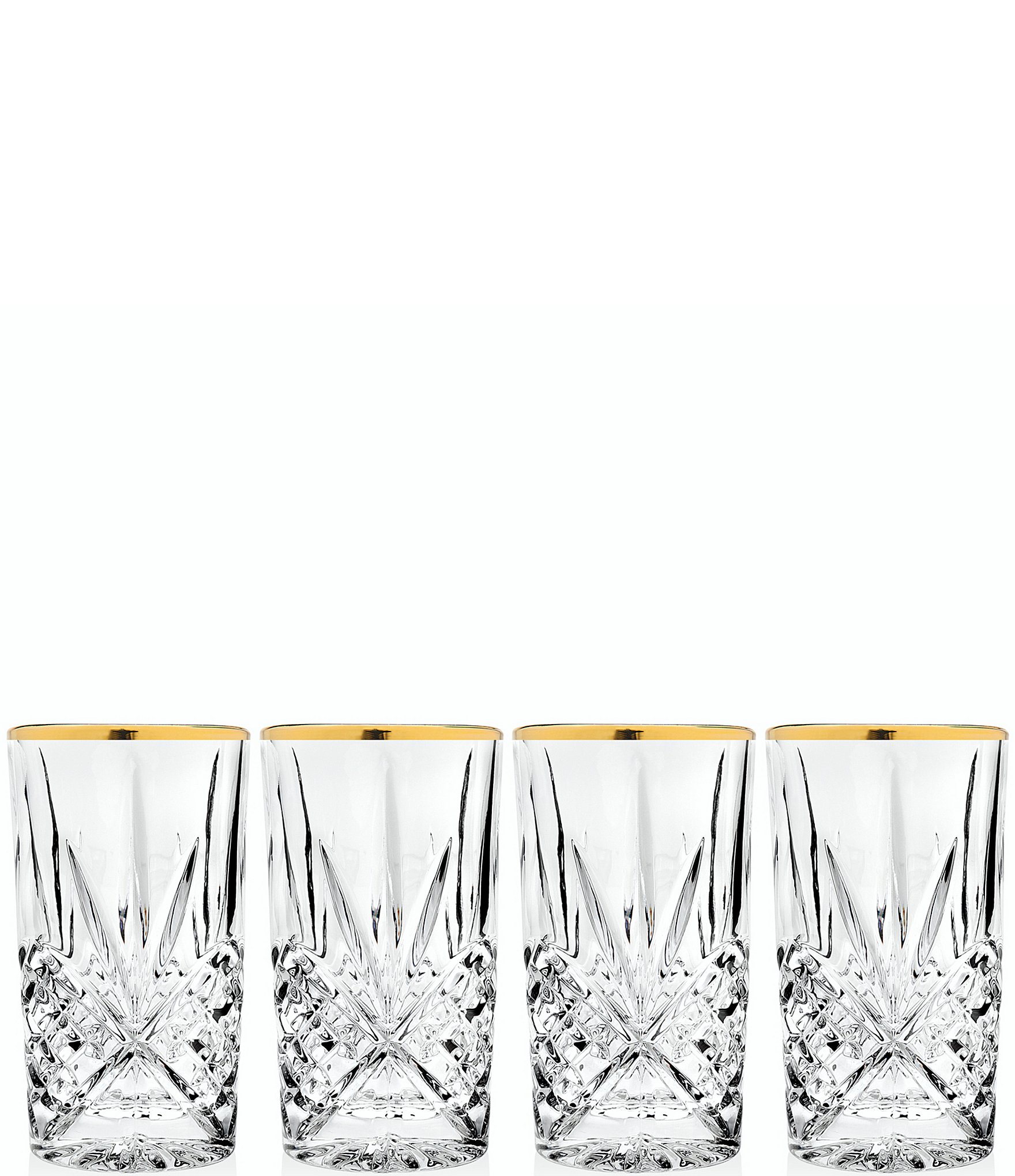 12oz 4pk Crystal Juniper Gold Rim Highball Glasses - Godinger Silver