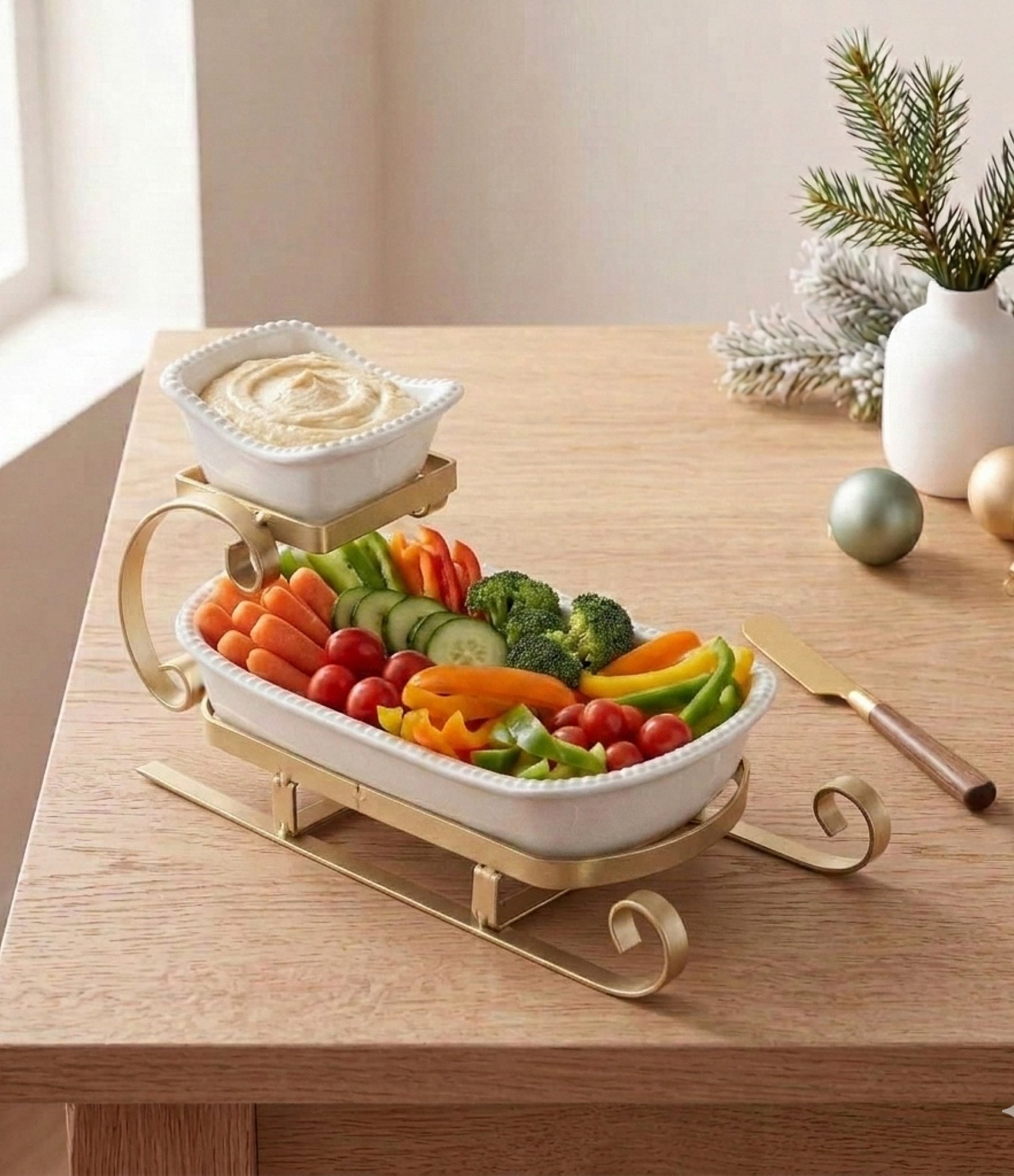 Godinger Sleigh Gold 2-Tier Dip Server