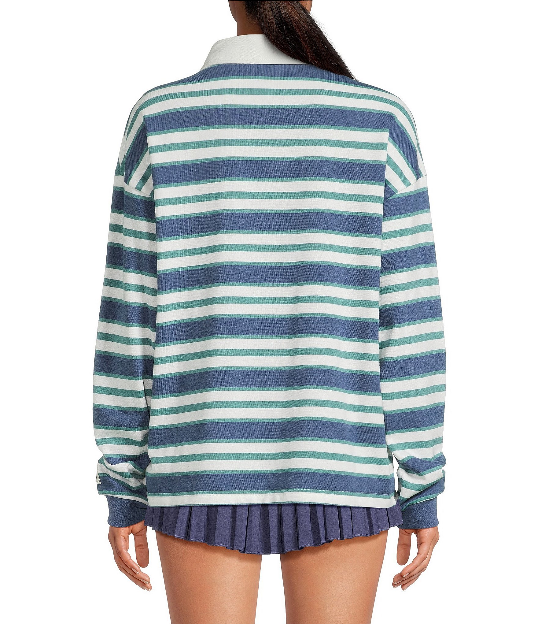 GOLD HINGE Double Striped Rugby Collared Neck Long Sleeve Top
