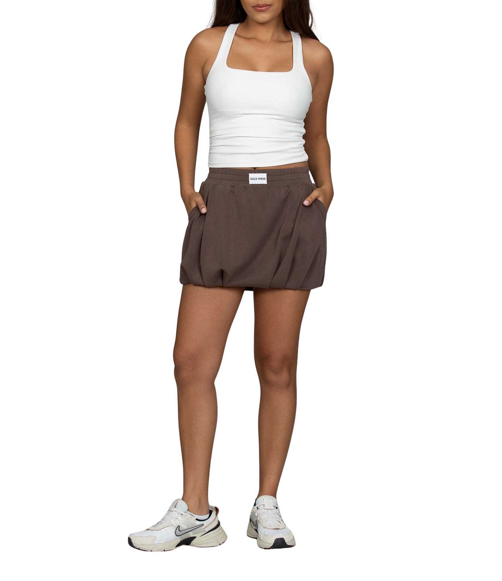 GOLD HINGE LuxeSoft Elastic High Waist Bubble Mini Skirt