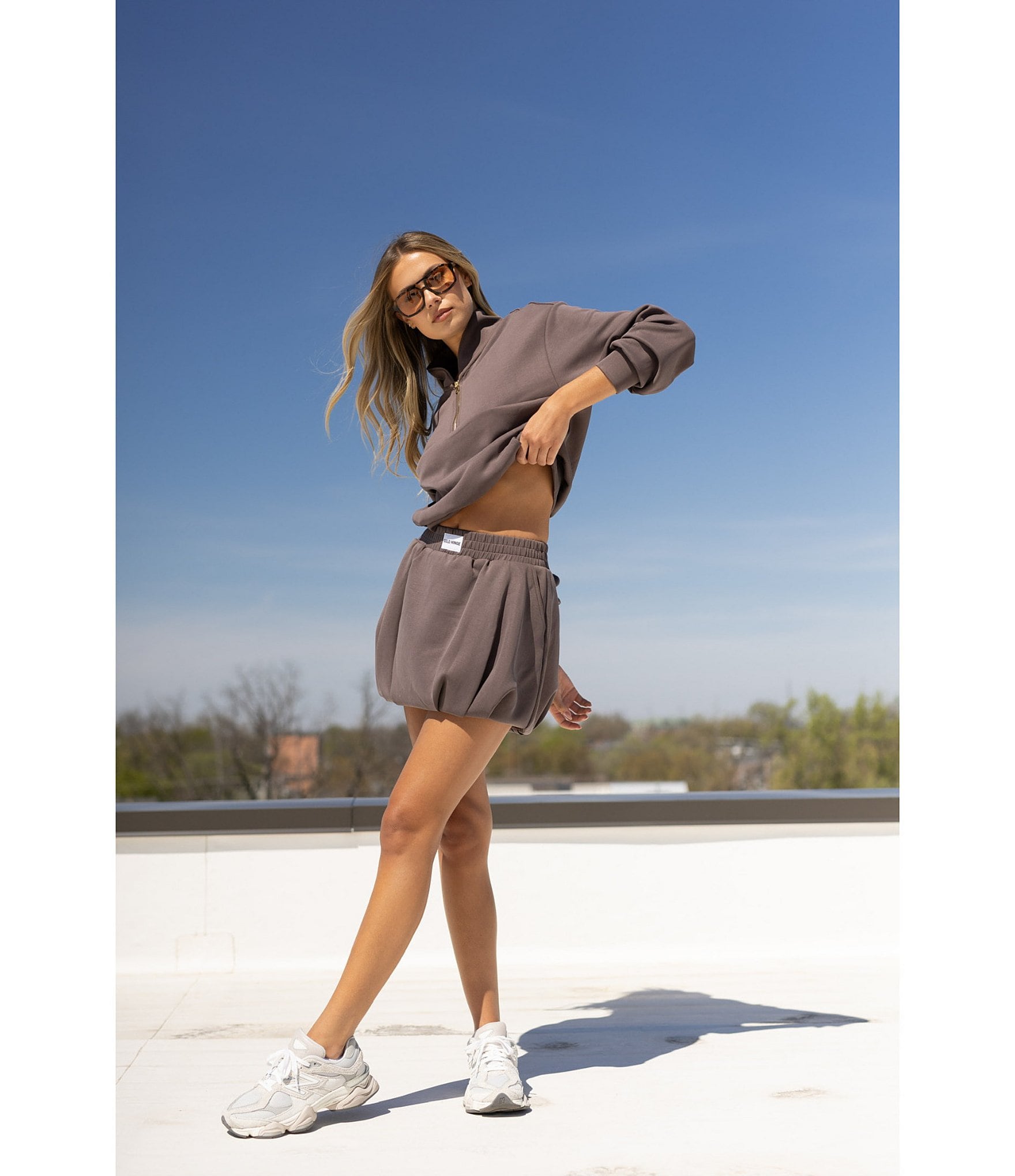GOLD HINGE LuxeSoft Elastic High Waist Bubble Mini Skirt