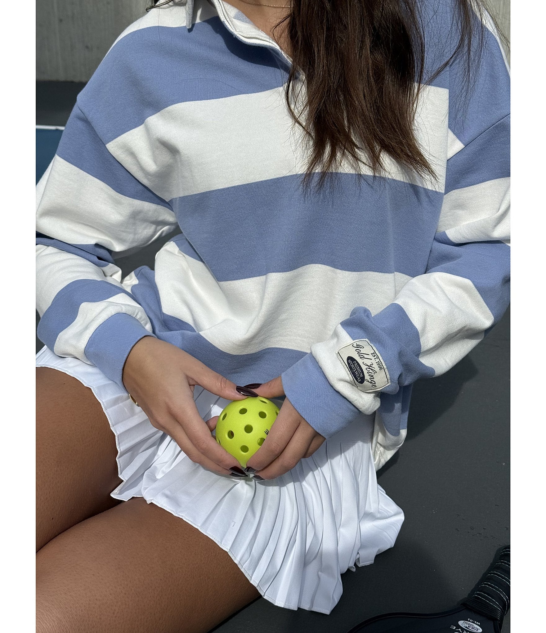 GOLD HINGE Striped Rugby Collared Neck Long Sleeve Top