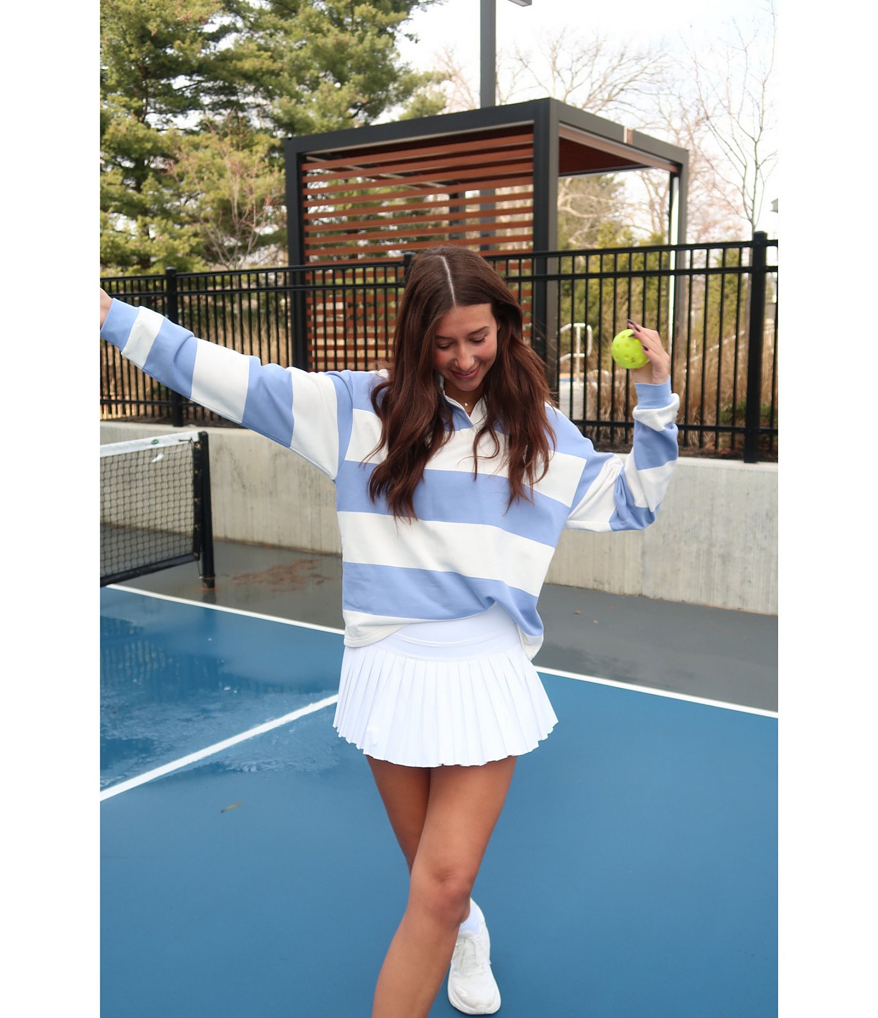 GOLD HINGE Striped Rugby Collared Neck Long Sleeve Top
