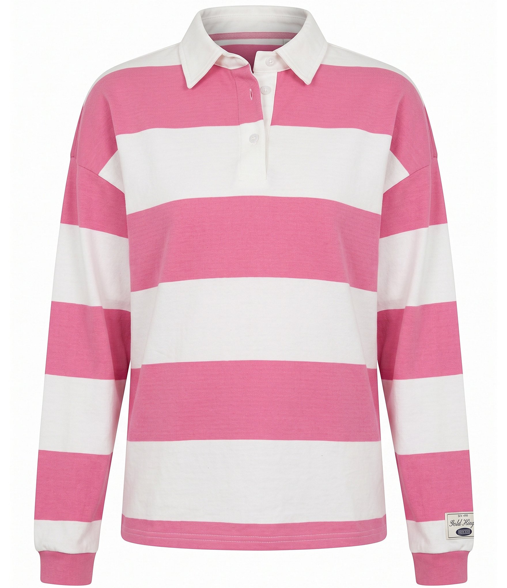 GOLD HINGE Striped Rugby Collared Neck Long Sleeve Top