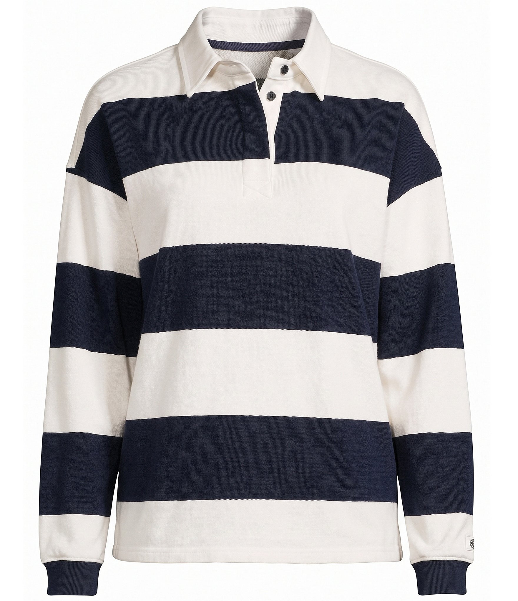 GOLD HINGE Striped Rugby Collared Neck Long Sleeve Top