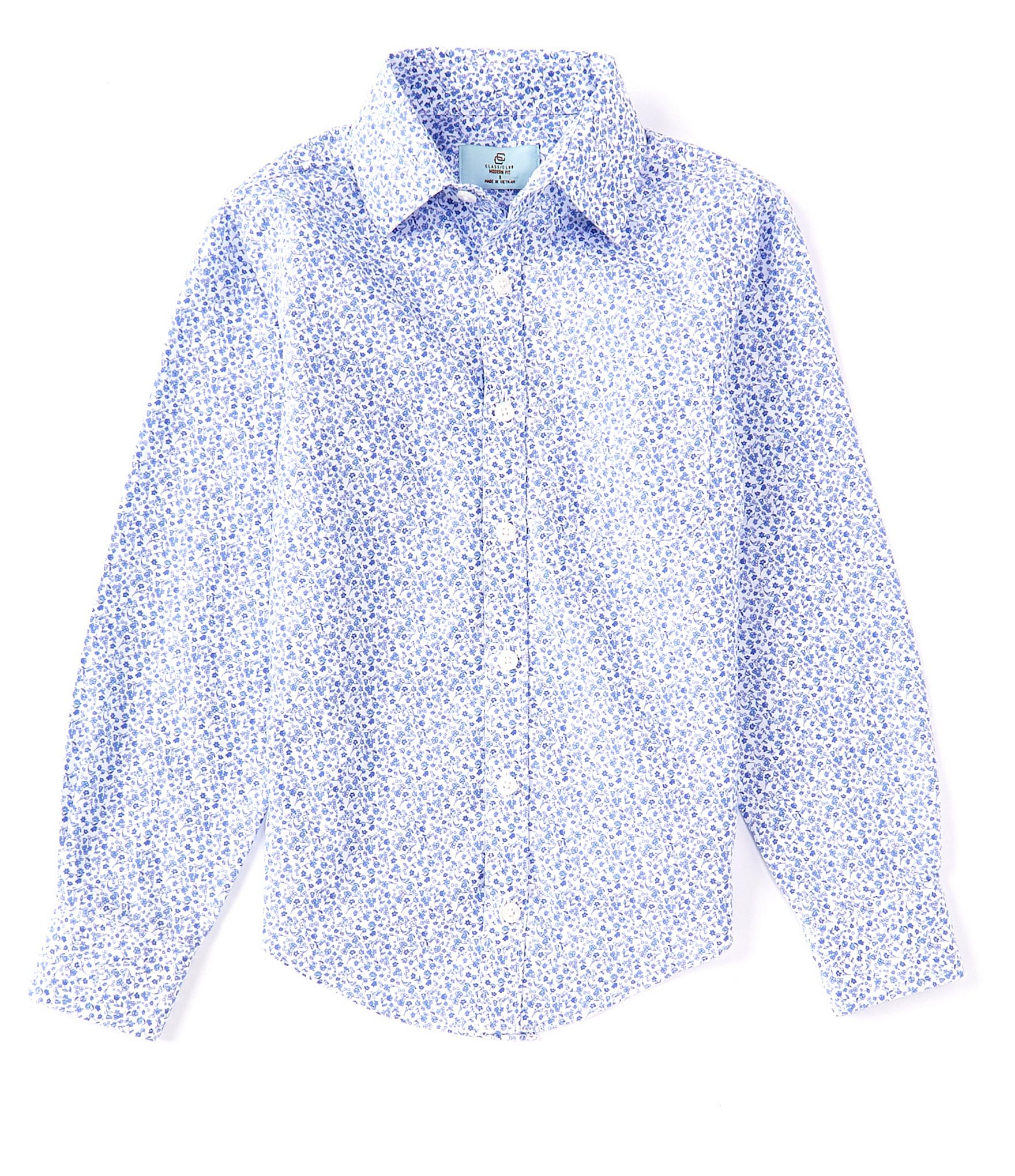 Class Club Big Boys Long Sleeve Non-Iron Point Collar Micro Floral Button Down Shirt