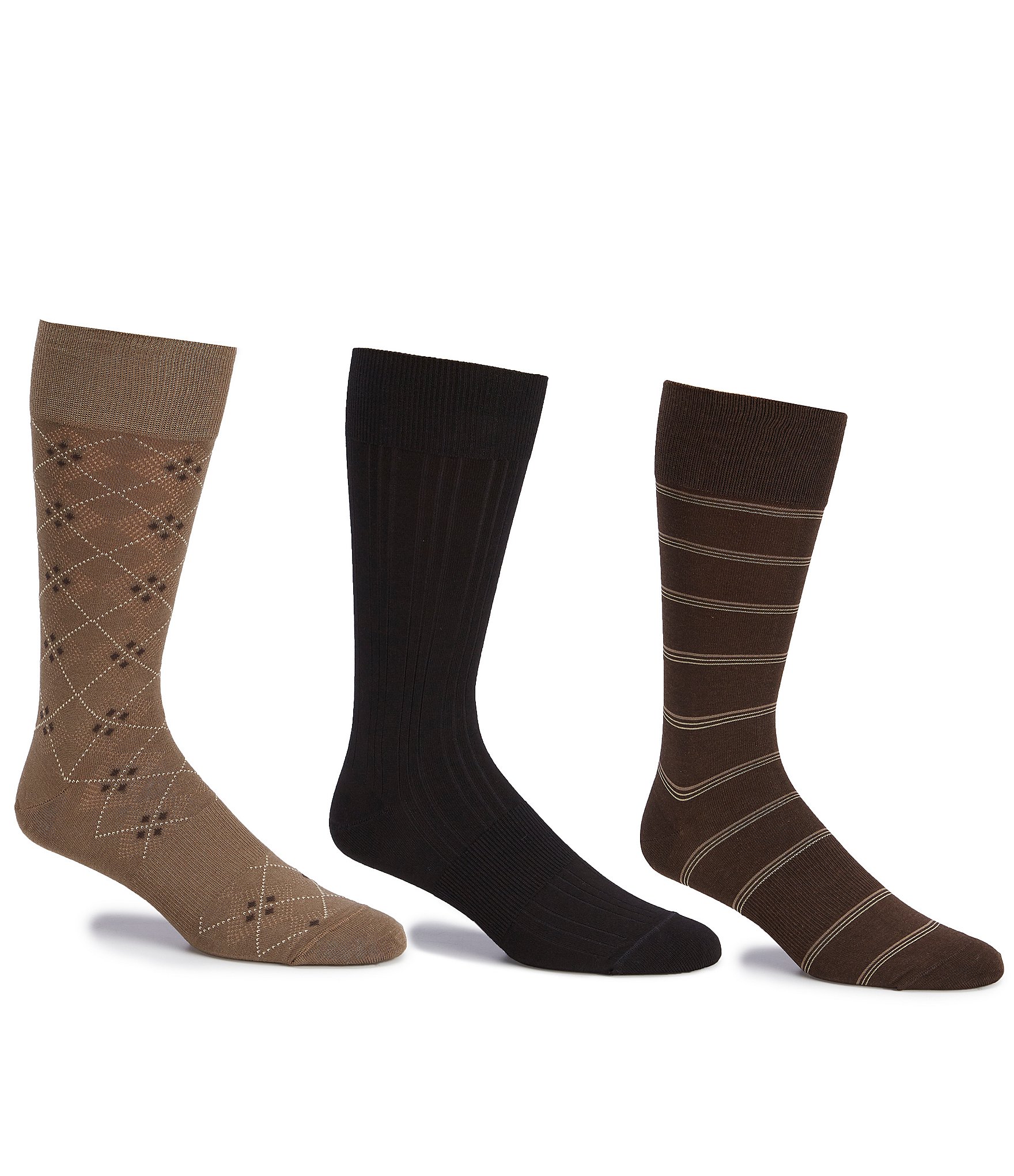 Gold Label Roundtree & Yorke Big & Tall Assorted Argyle-Solid- Stripe Crew Socks 3-Pack