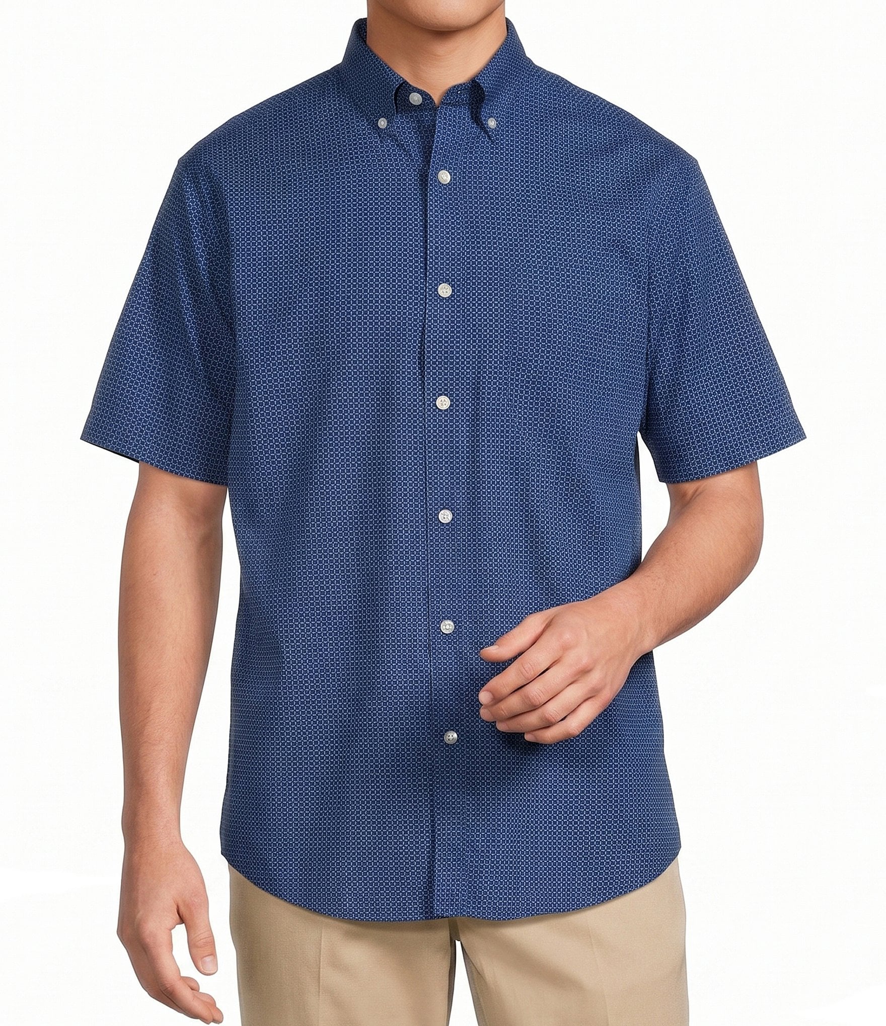 Gold Label Roundtree & Yorke Big & Tall Non-Iron Short Sleeve Circle Print Poplin Sport Shirt
