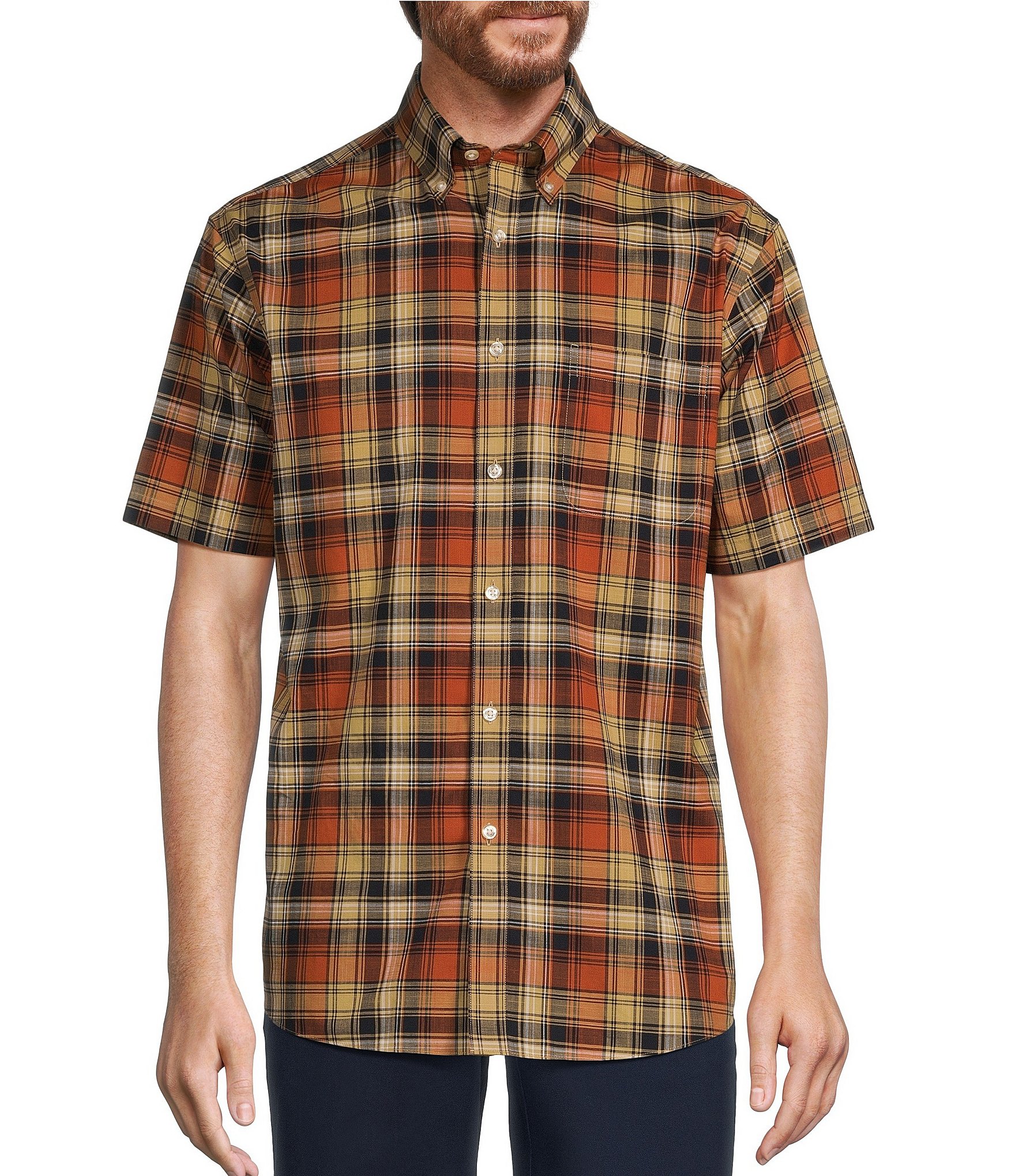 Gold Label Roundtree & Yorke Big & Tall Non-Iron Short Sleeve Large Plaid Slub Sport Shirt