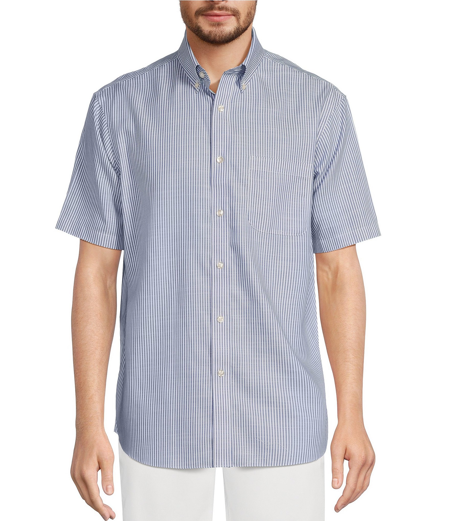 Gold Label Roundtree & Yorke Big & Tall Non-Iron Short Sleeve Striped  Oxford Sport Shirt | Dillard's