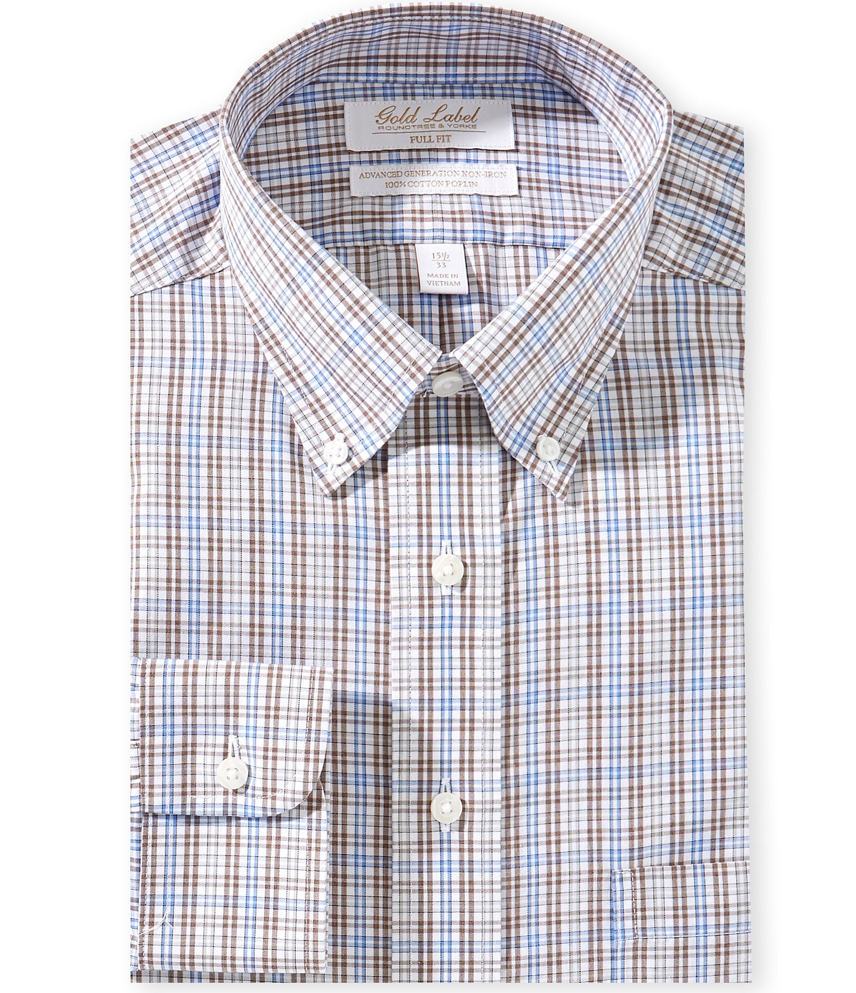 Gold Label Roundtree & Yorke Full Fit Non-Iron Button-Down Collar Checked Dress Shirt