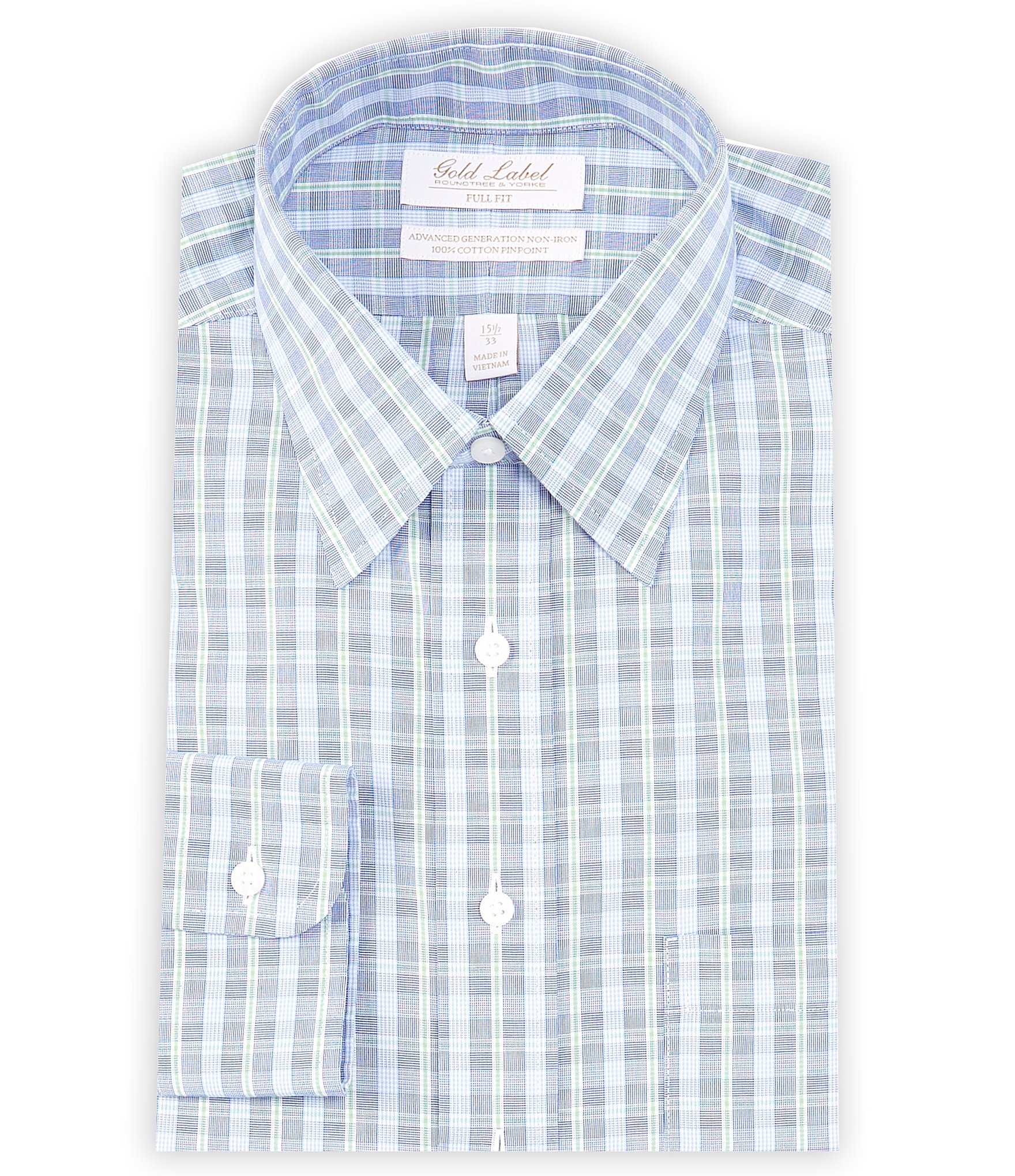 Roundtree & Yorke Gold Label Roundtree & Yorke Full-Fit Non-Iron  Button-Down Collar Grid-Checked Dress Shirt