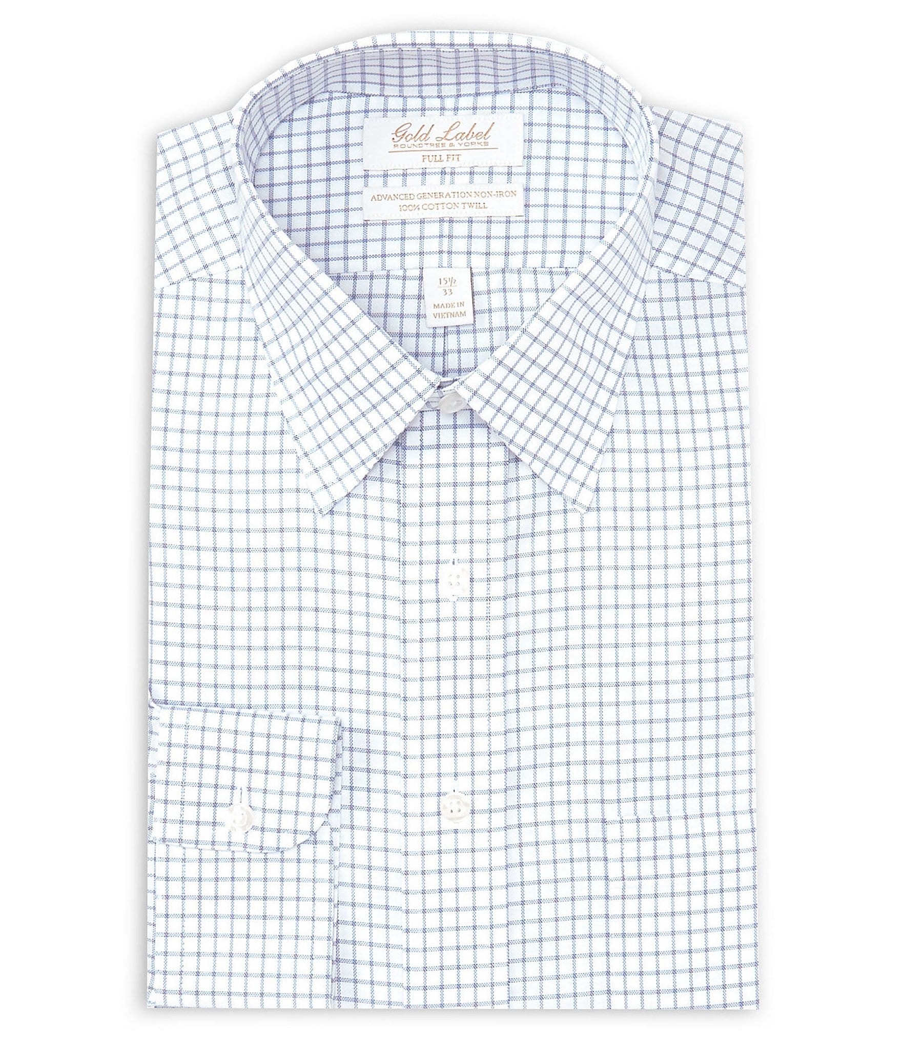 Gold Label Roundtree & Yorke Full Fit Non-Iron Point Collar Grid Print ...