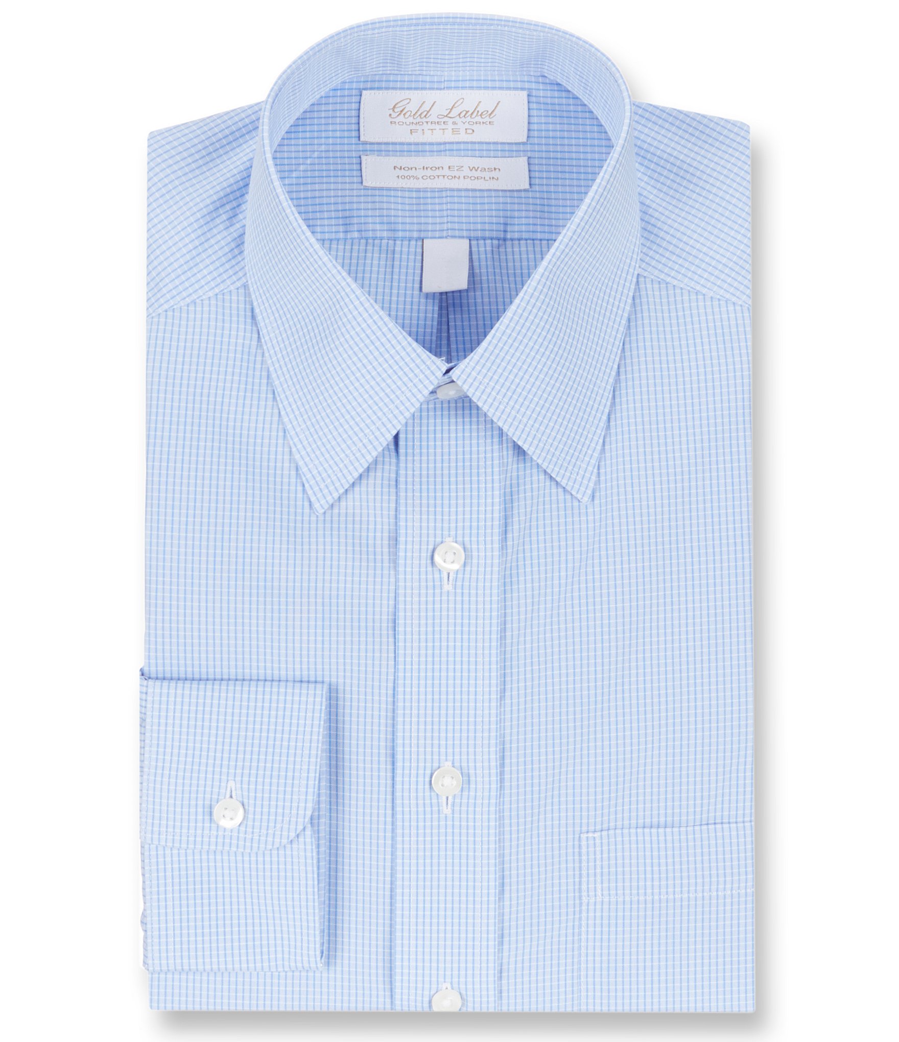 Gold Label Roundtree & Yorke Non-Iron Fitted Classic-Fit Point Collar ...